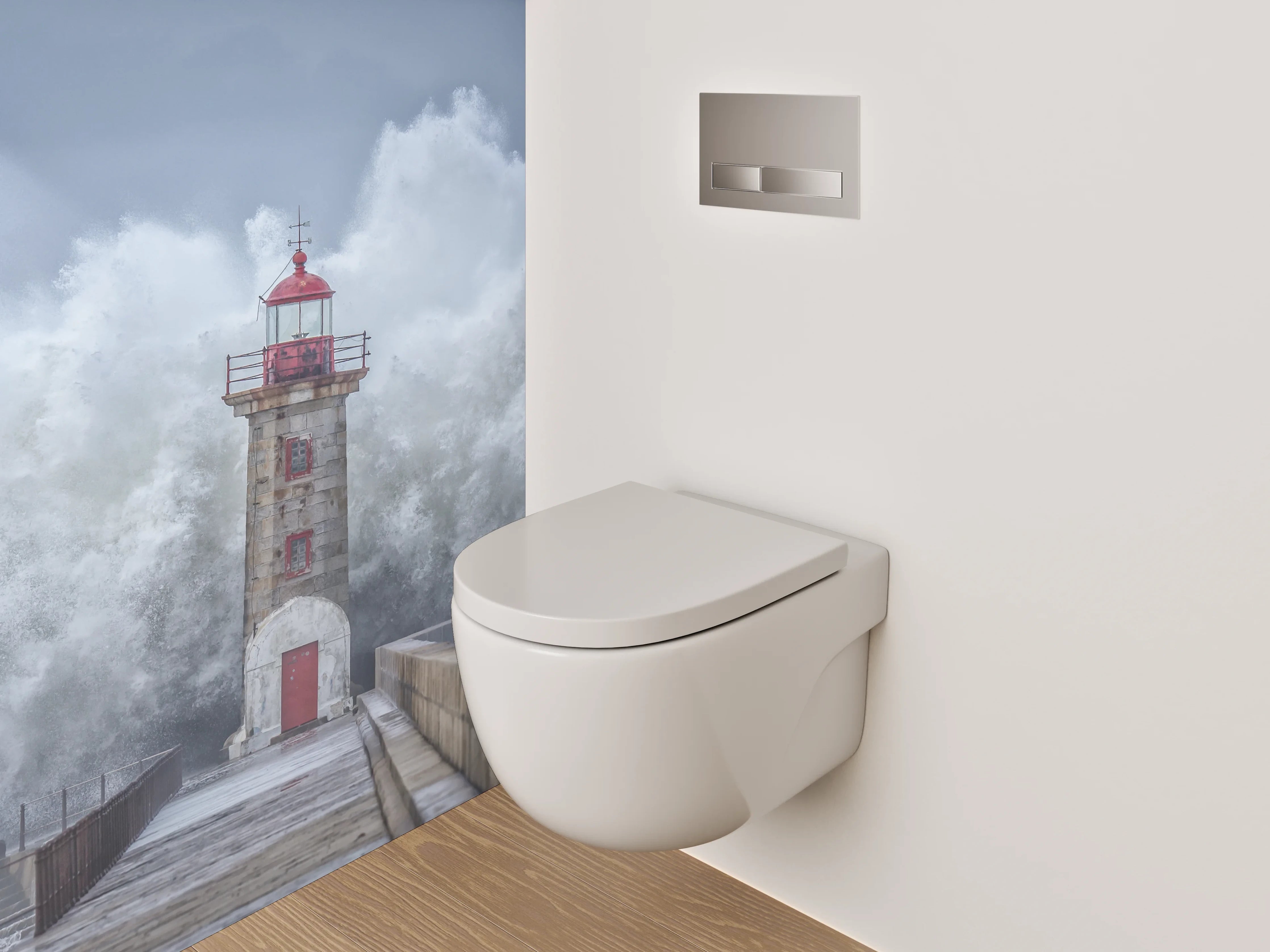 WC-Rückwand - Leuchtturm Sturmwelle Fotokunst