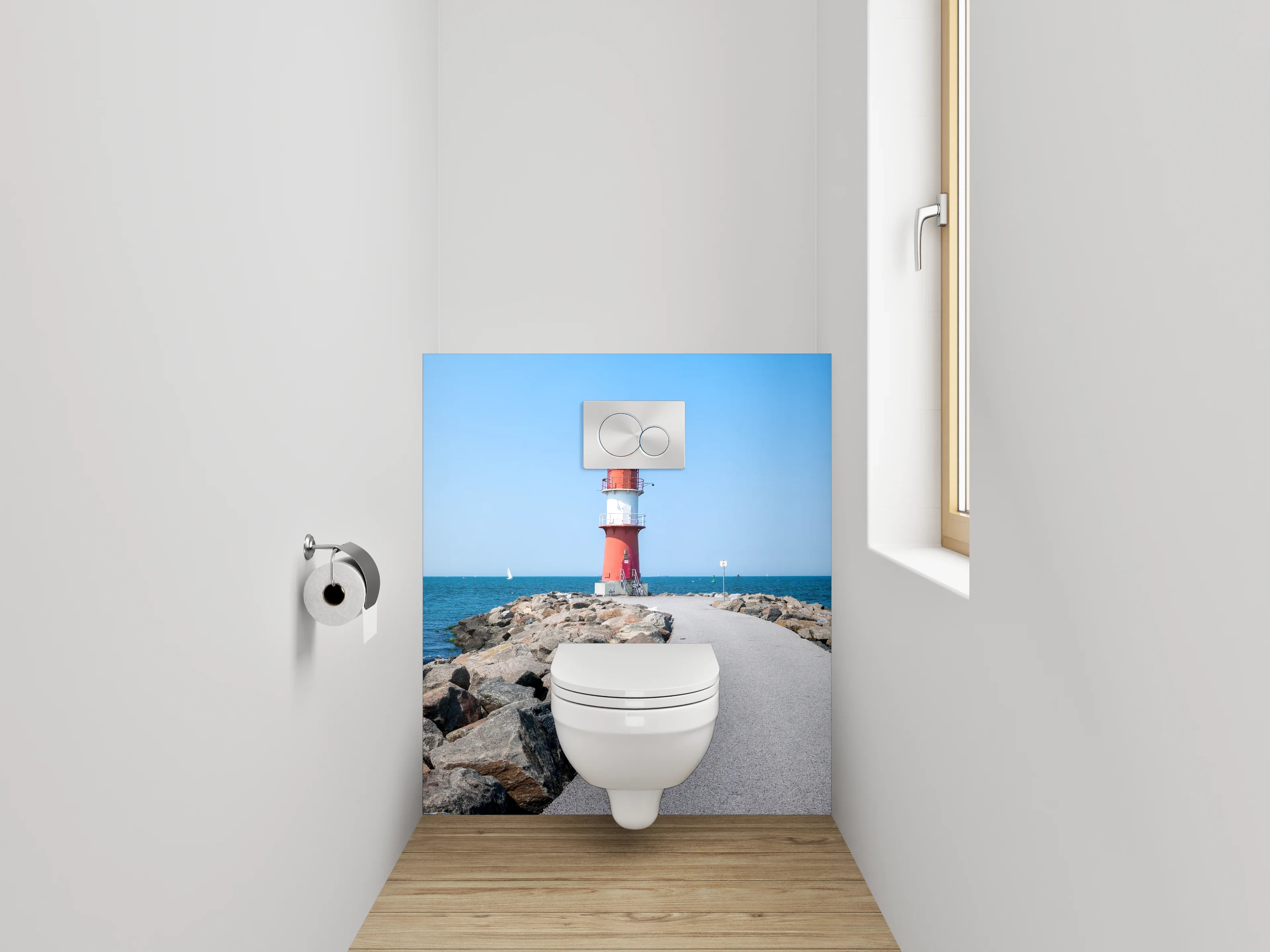 WC-Rückwand - Leuchtturm am Felsendamm Küste Panoramablick