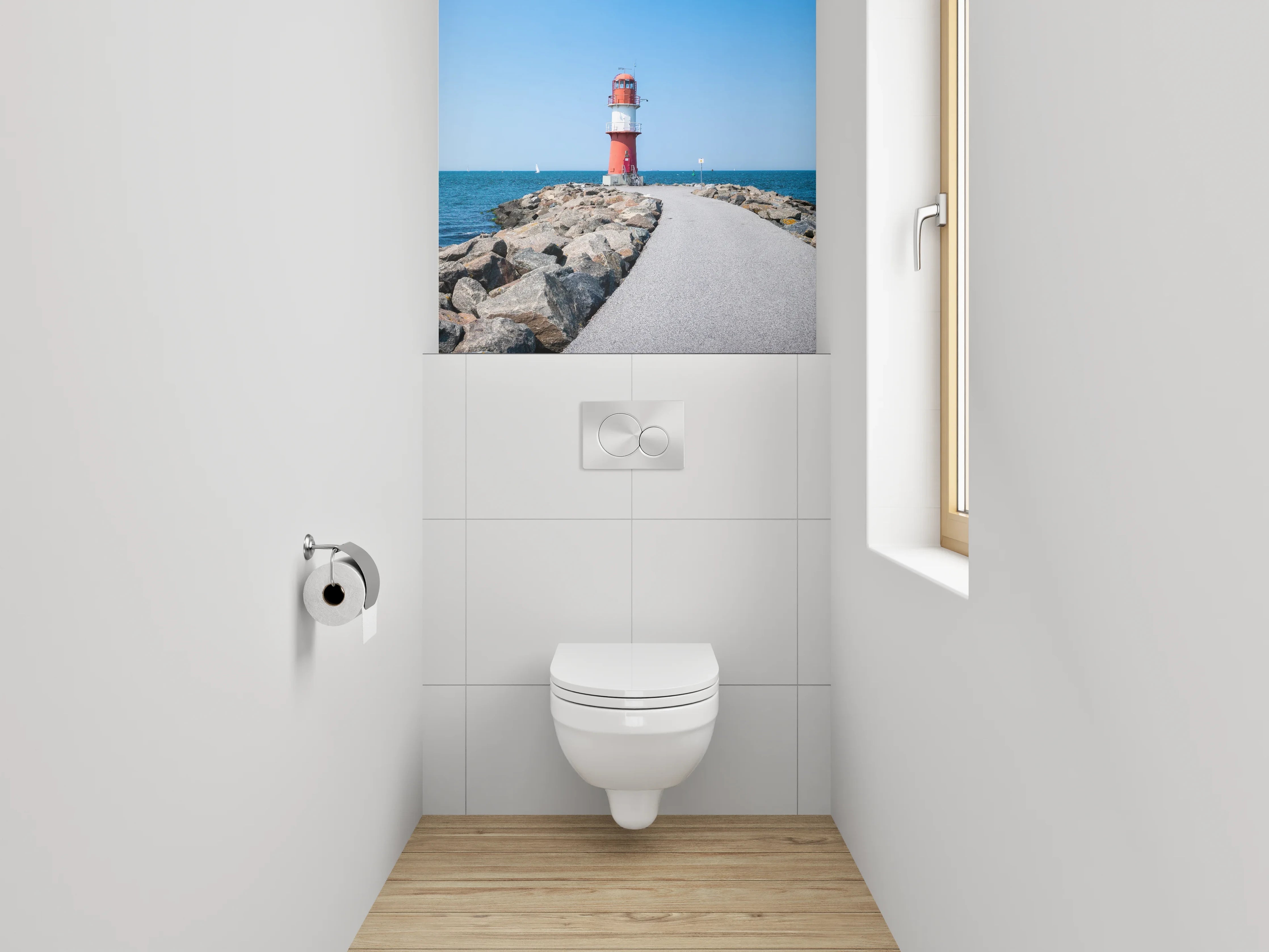 WC-Rückwand - Leuchtturm am Felsendamm Küste Panoramablick