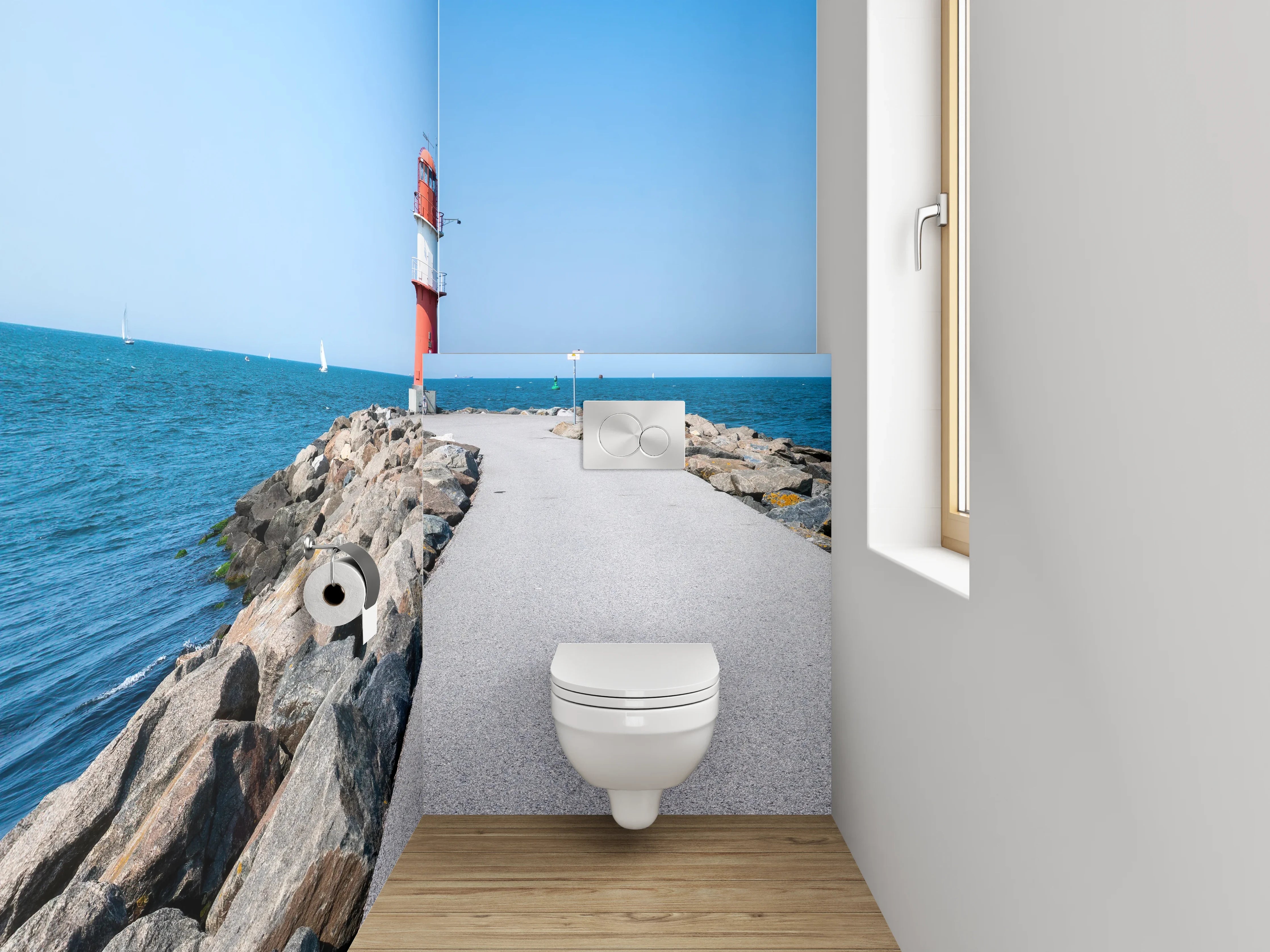 WC-Rückwand - Leuchtturm am Felsendamm Küste Panoramablick