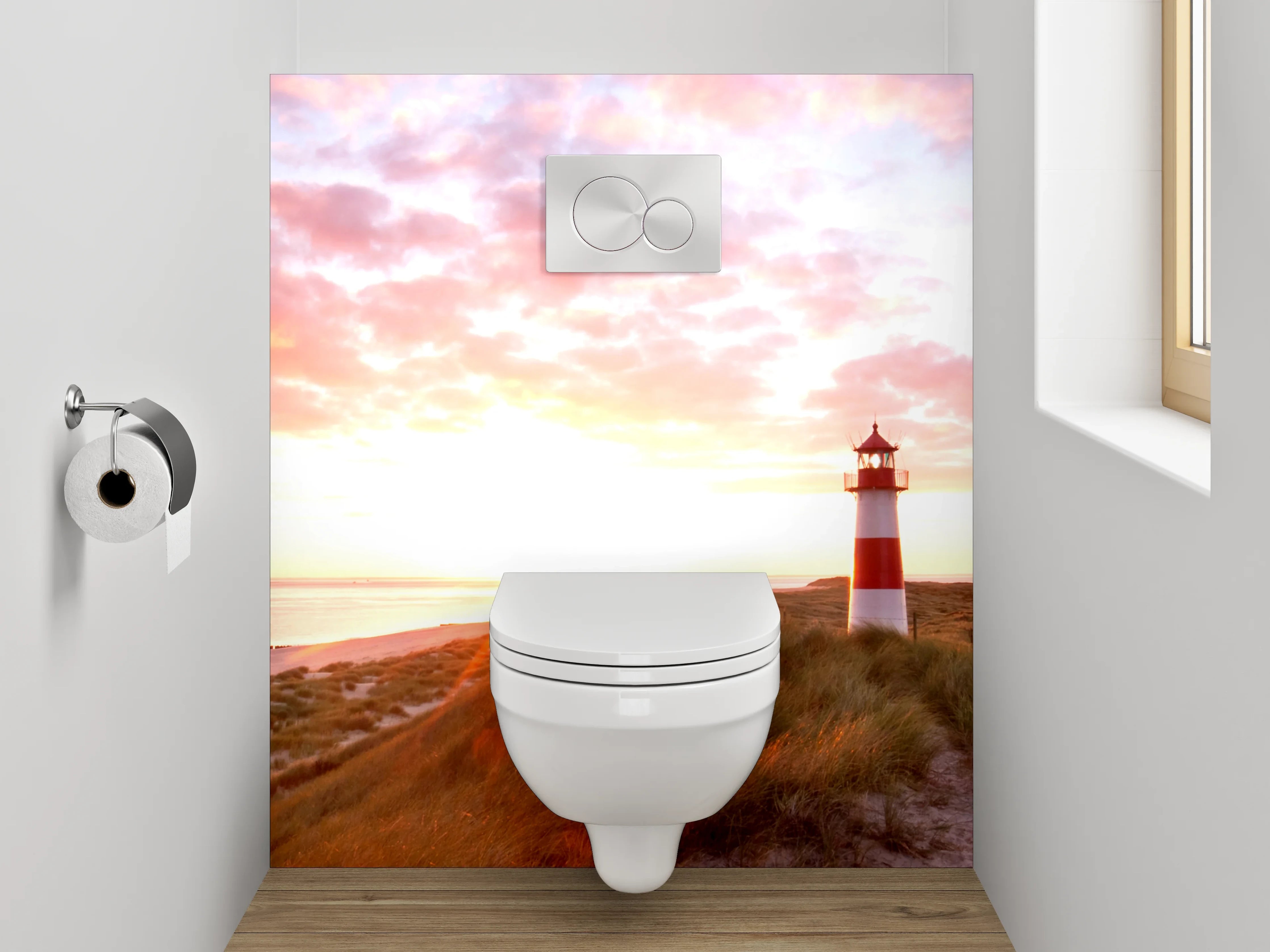 WC-Rückwand - Leuchtturm am Meer Sonnenuntergang