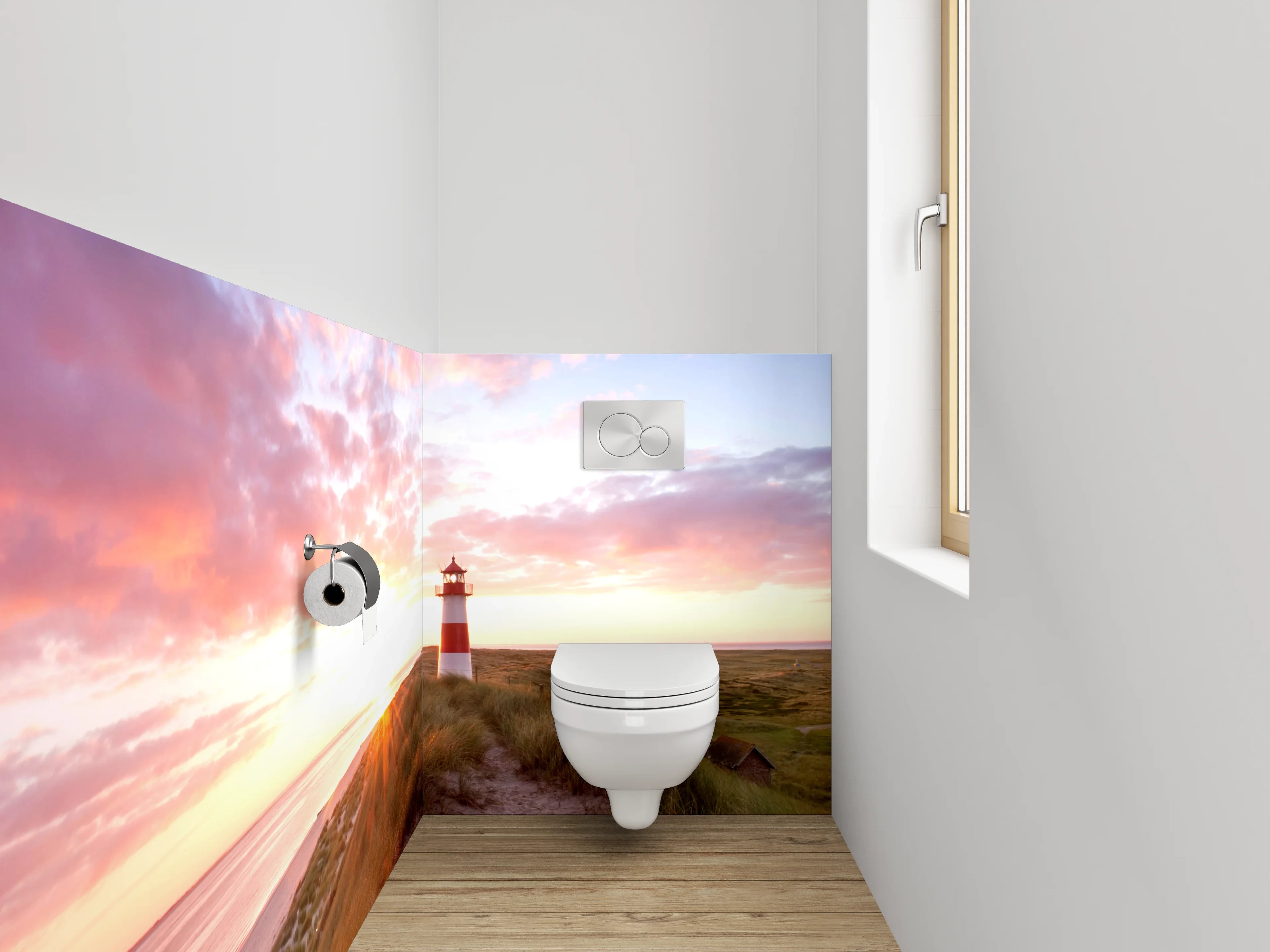 WC-Rückwand - Leuchtturm am Meer Sonnenuntergang