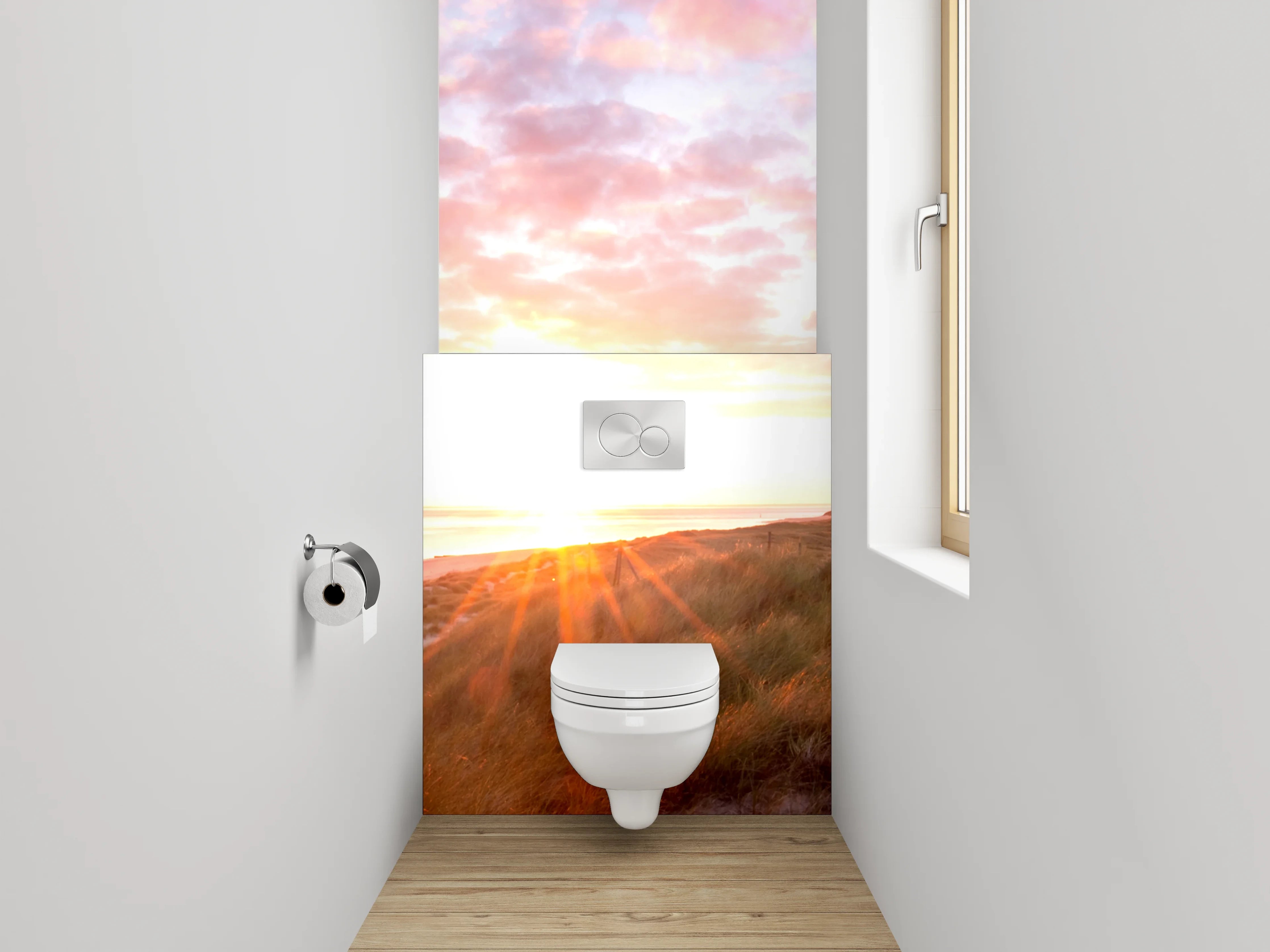 WC-Rückwand - Leuchtturm am Meer Sonnenuntergang
