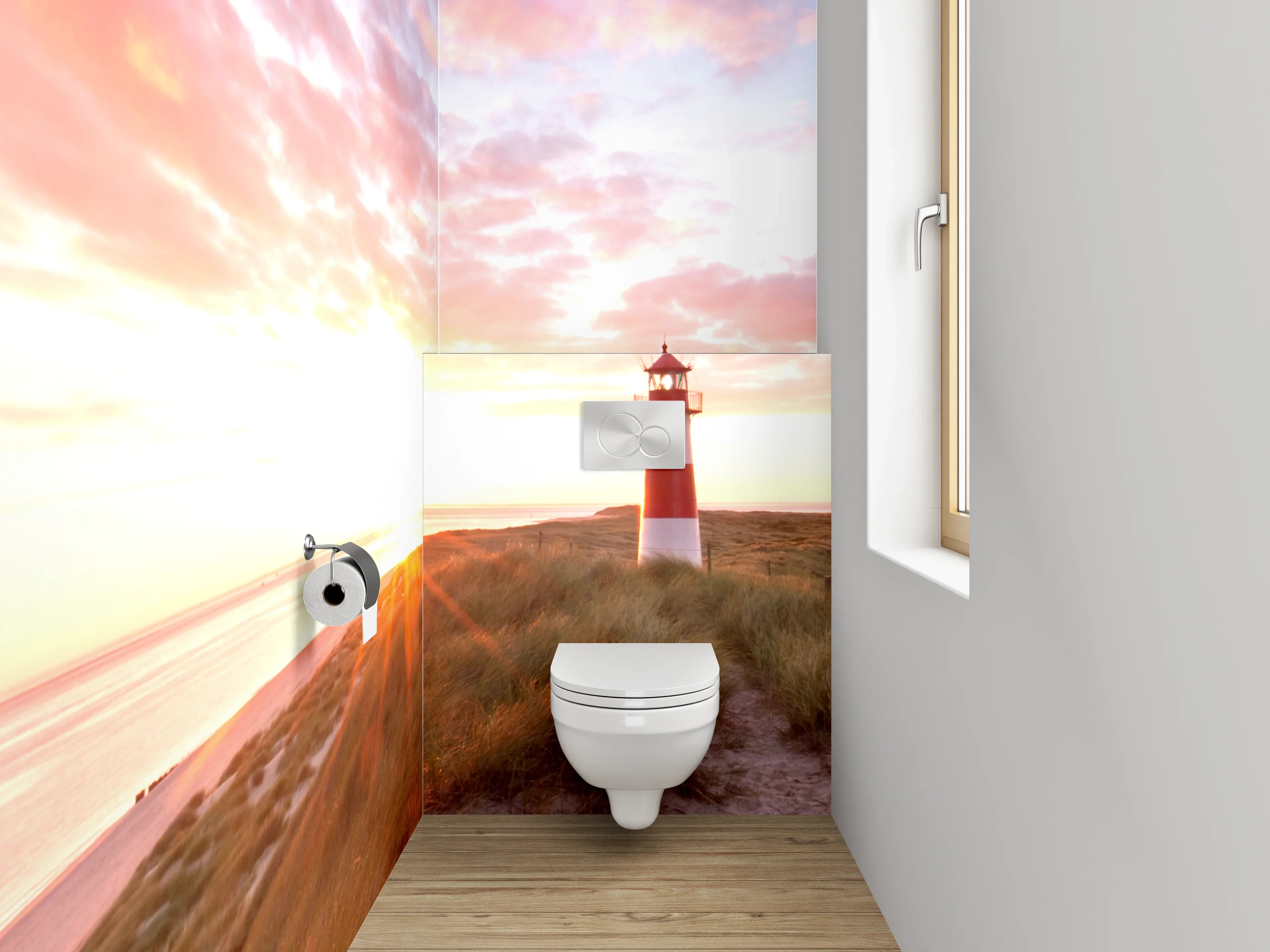 WC-Rückwand - Leuchtturm am Meer Sonnenuntergang