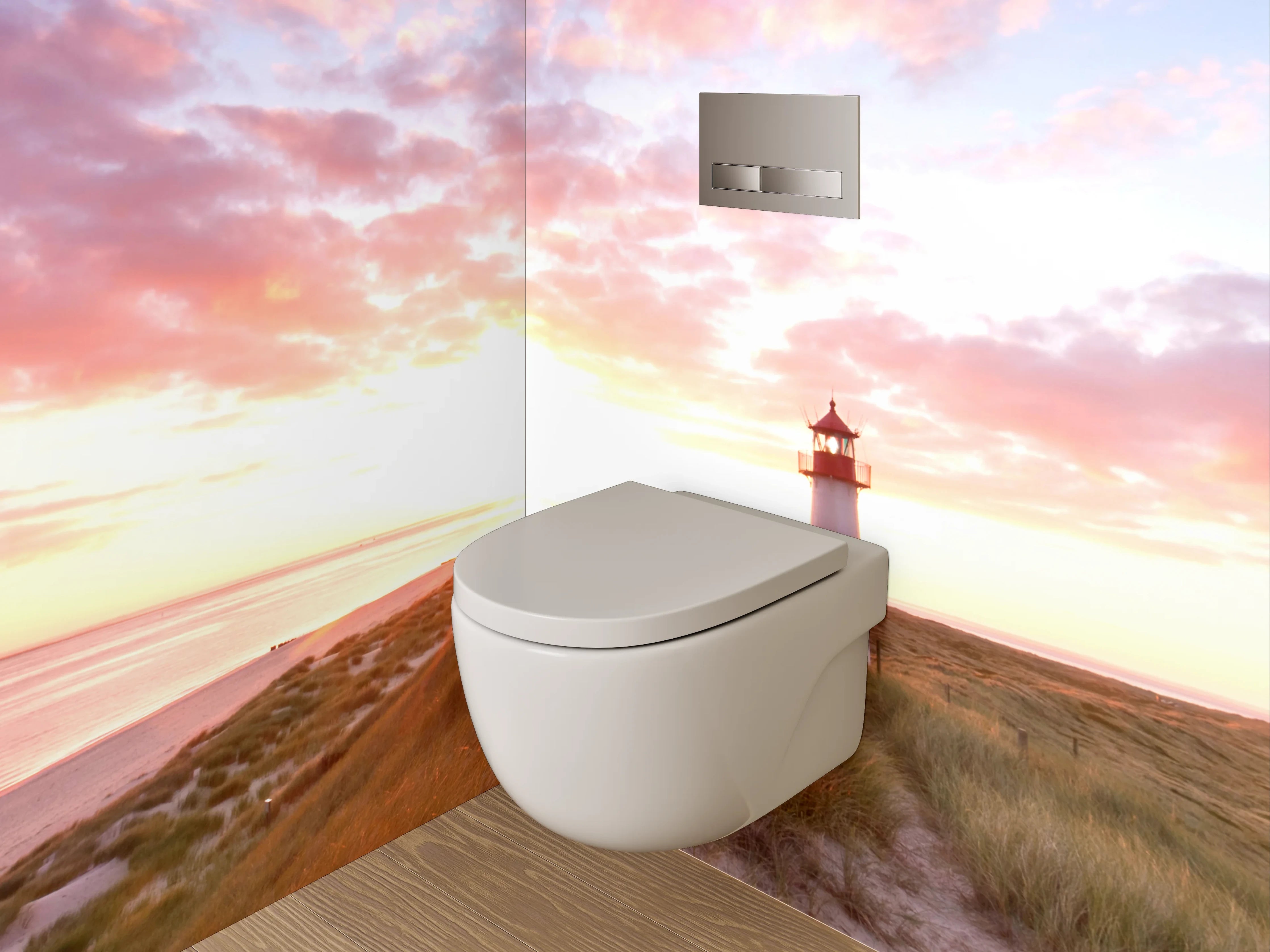 WC-Rückwand - Leuchtturm am Meer Sonnenuntergang