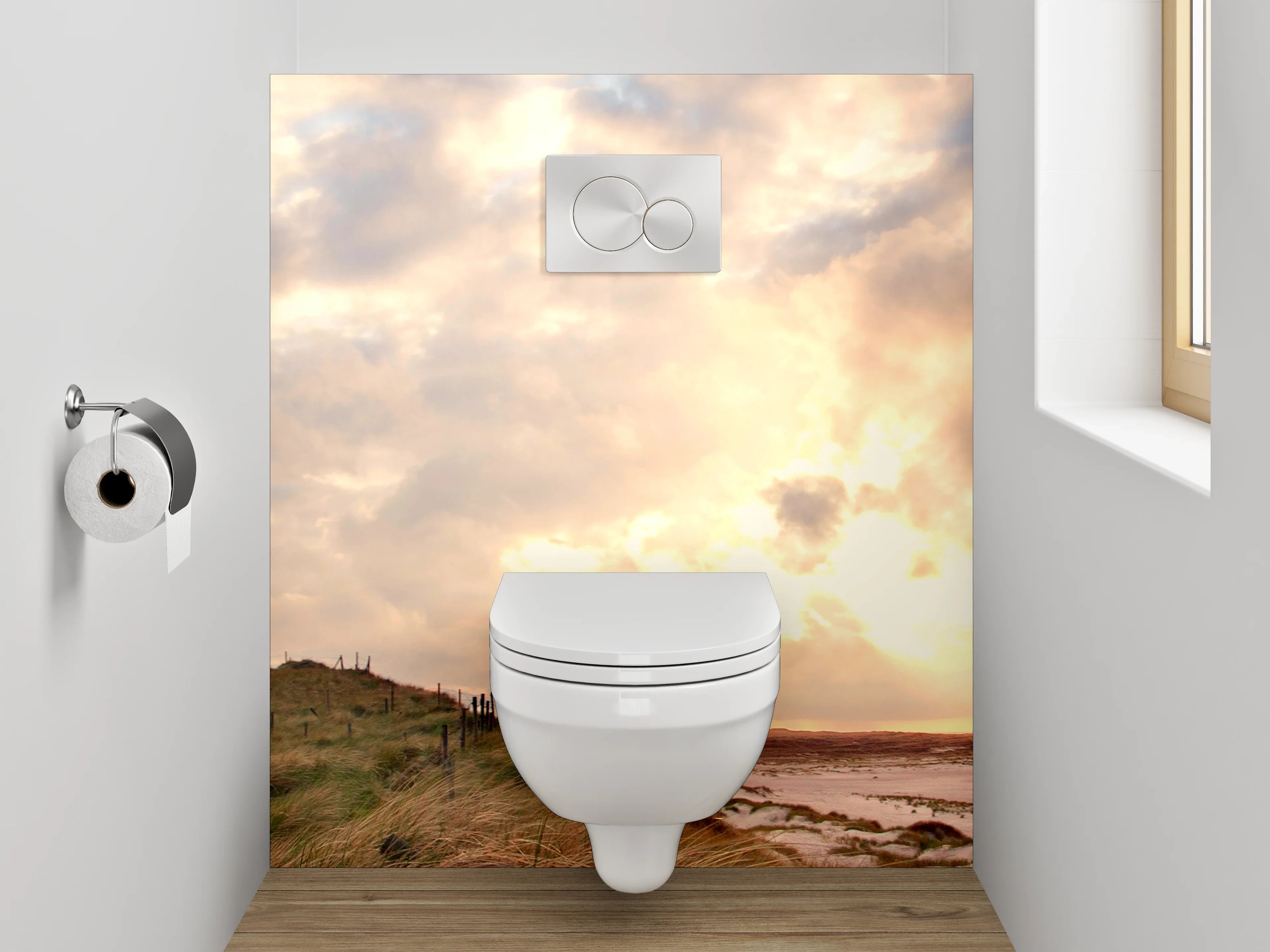 WC-Rückwand - Leuchtturm am Meer in Abendstimmung