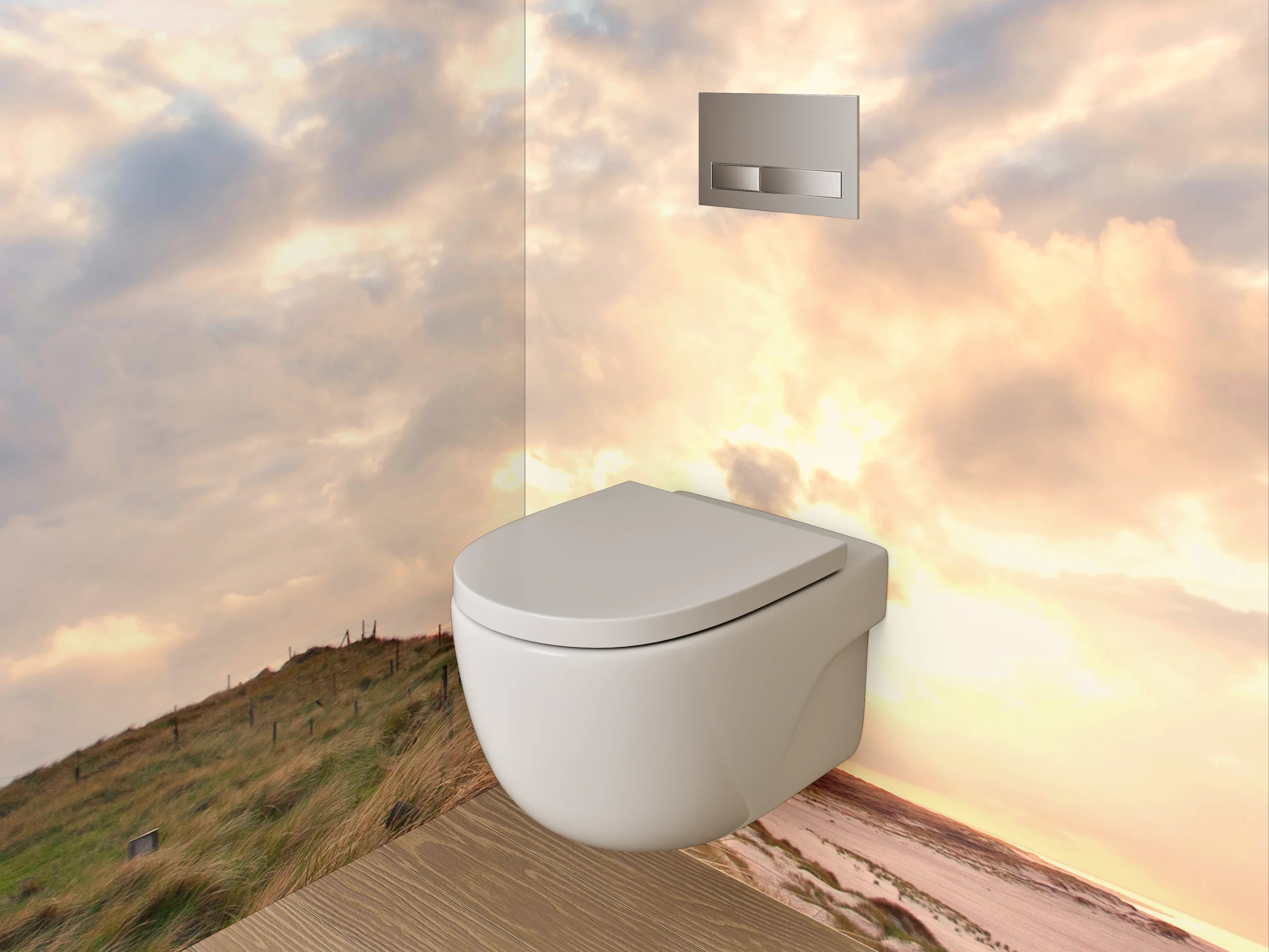WC-Rückwand - Leuchtturm am Meer in Abendstimmung