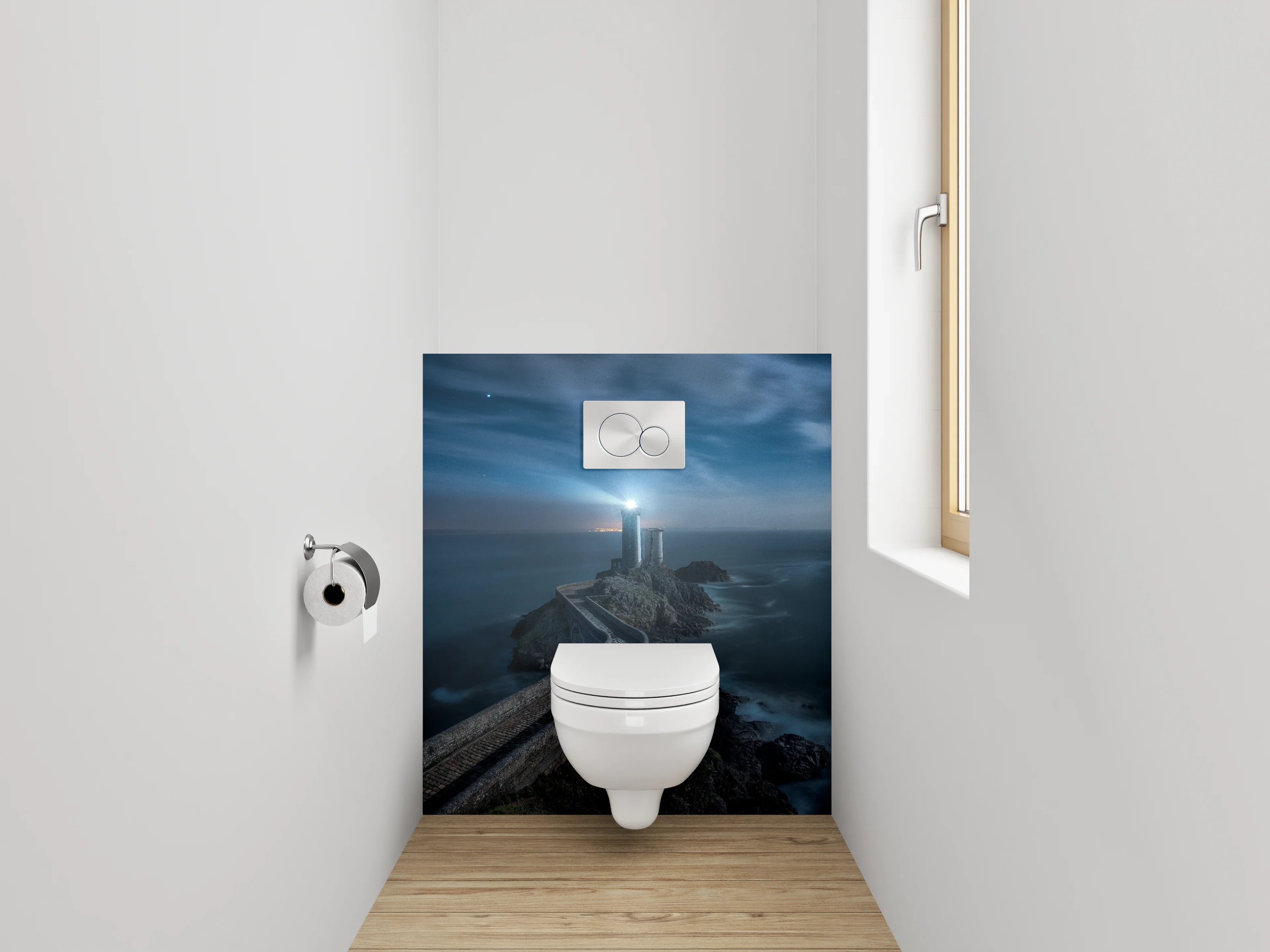 WC-Rückwand - Leuchtturm an rauer Meeresküste