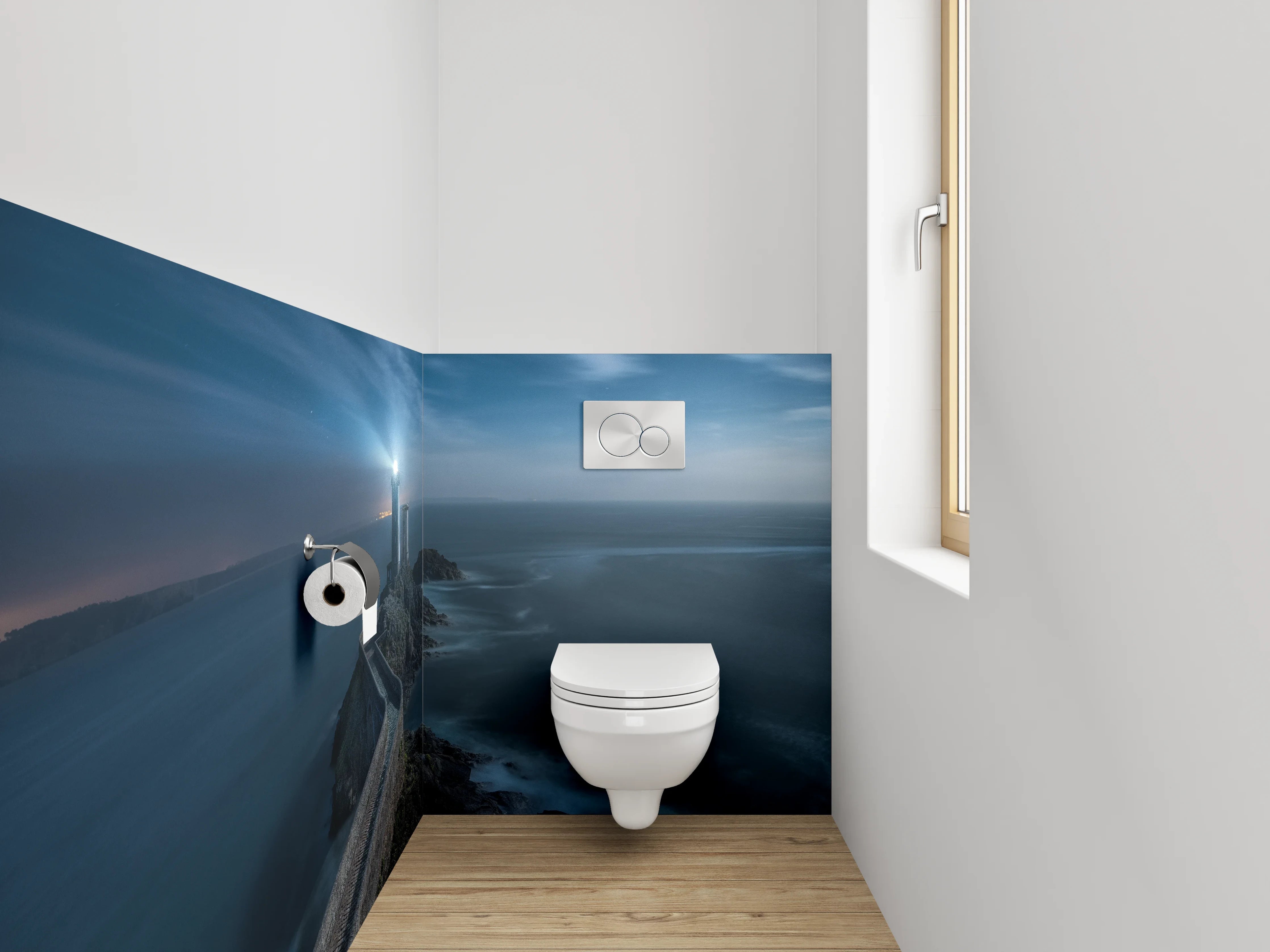 WC-Rückwand - Leuchtturm an rauer Meeresküste