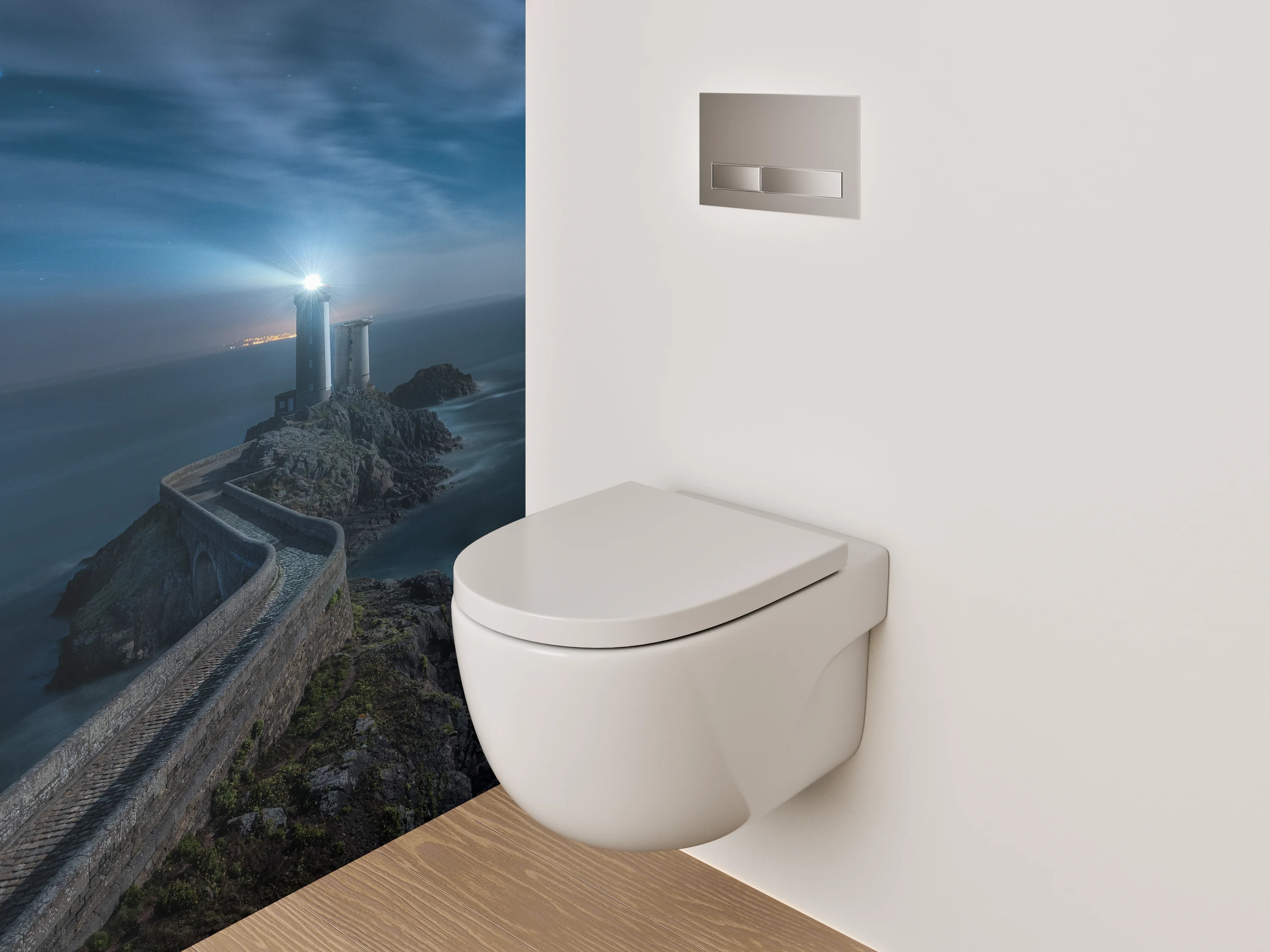 WC-Rückwand - Leuchtturm an rauer Meeresküste