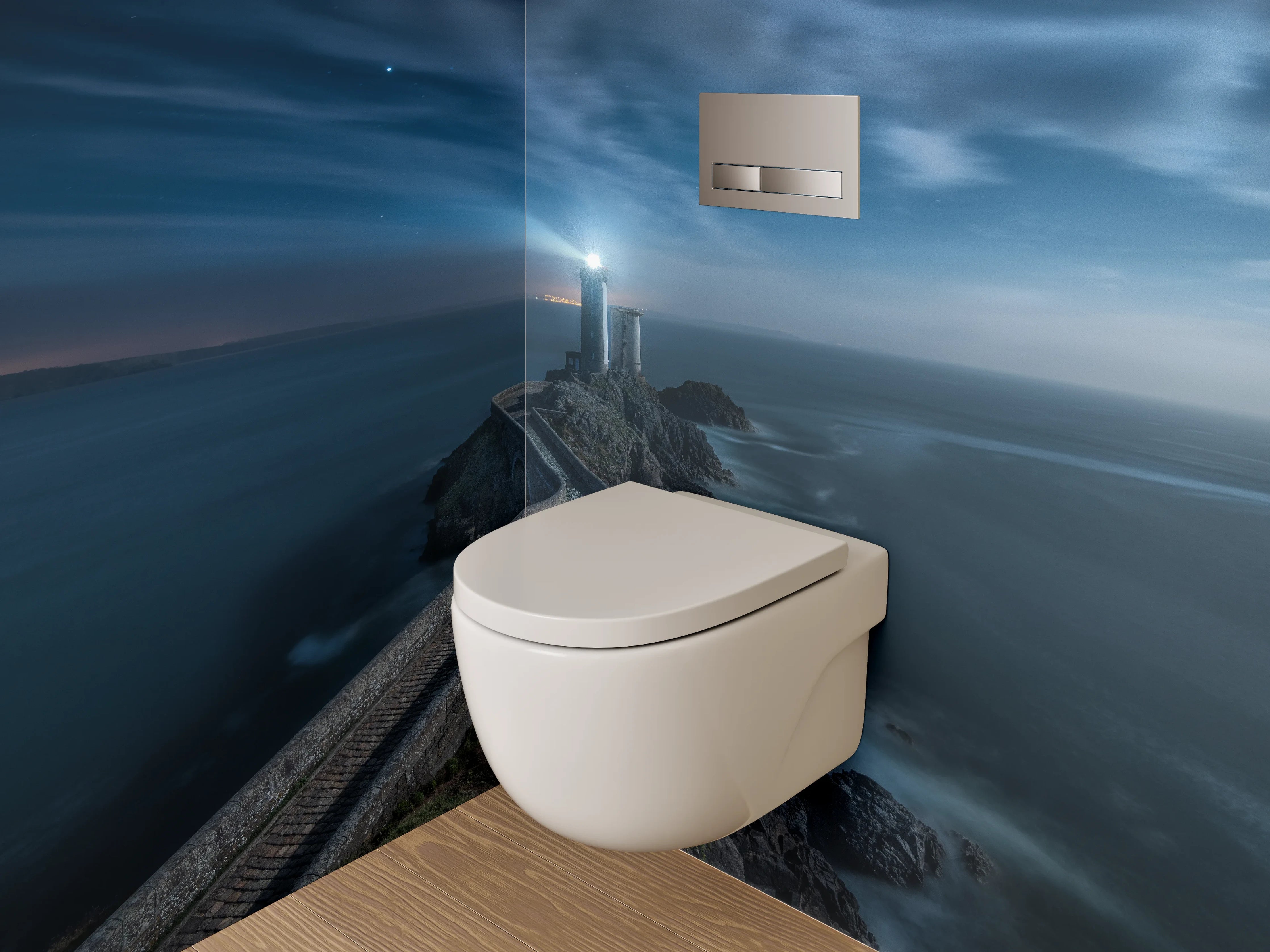 WC-Rückwand - Leuchtturm an rauer Meeresküste