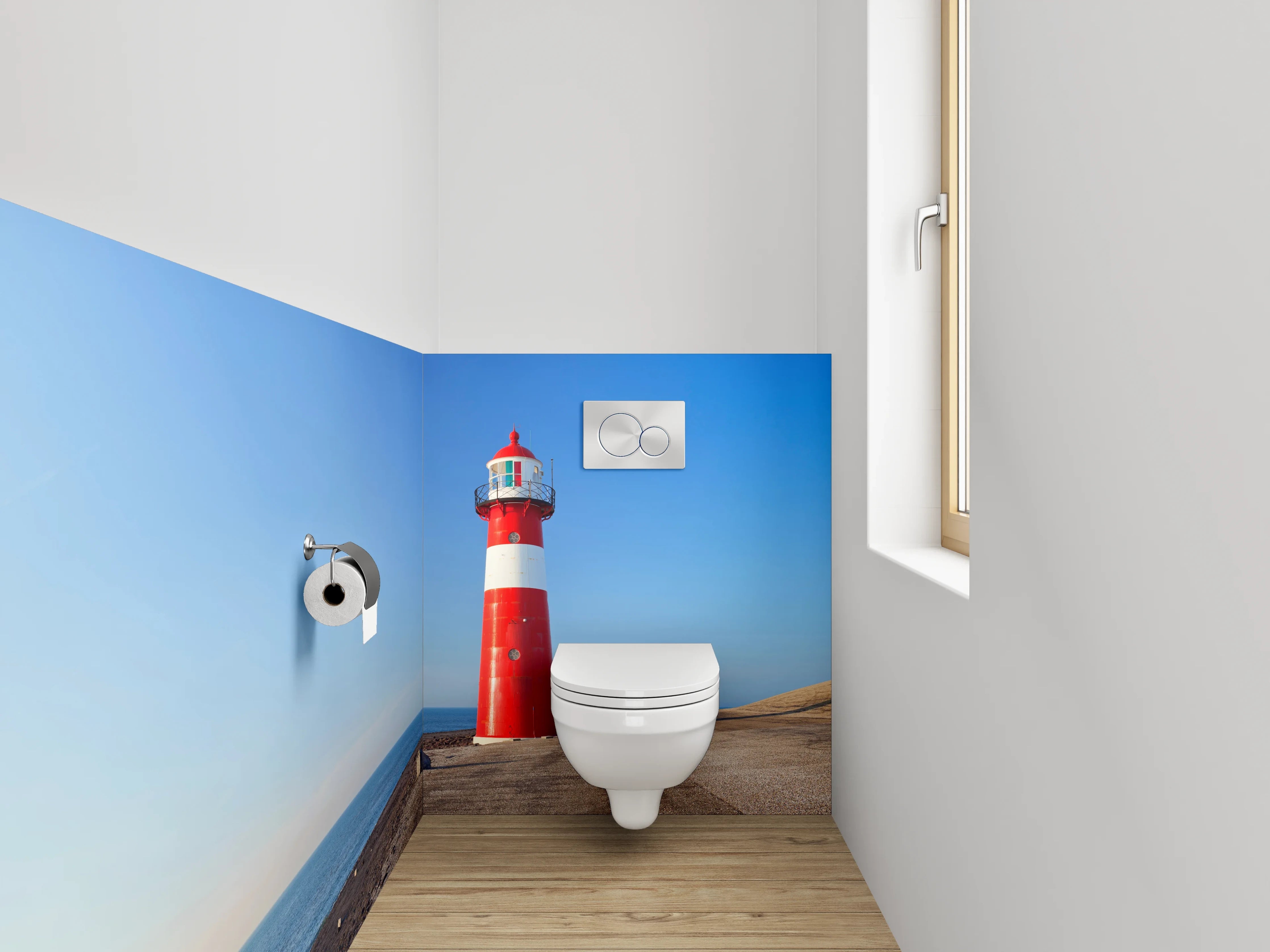 WC-Rückwand - Leuchtturm an weiter Küste