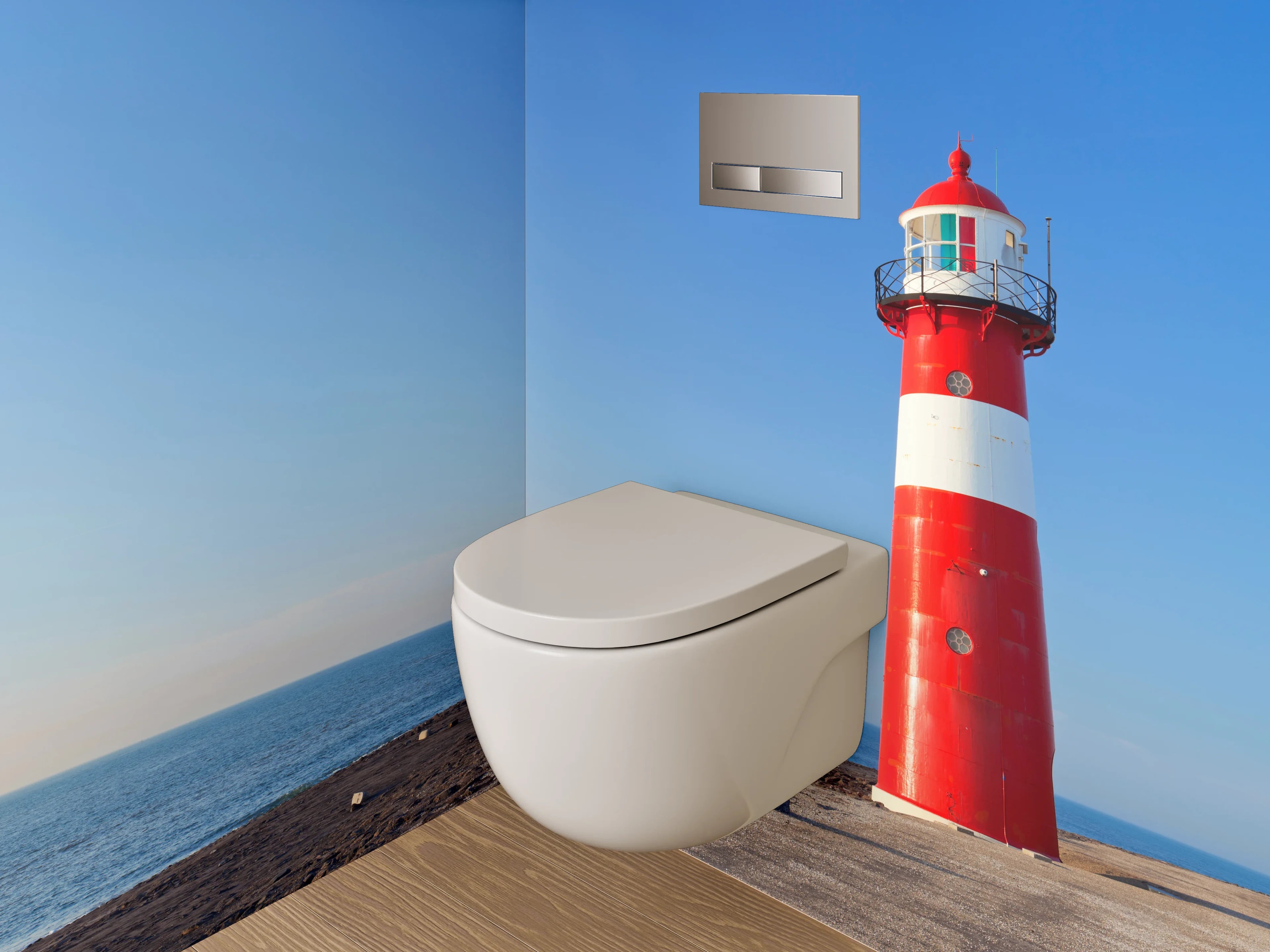 WC-Rückwand - Leuchtturm an weiter Küste