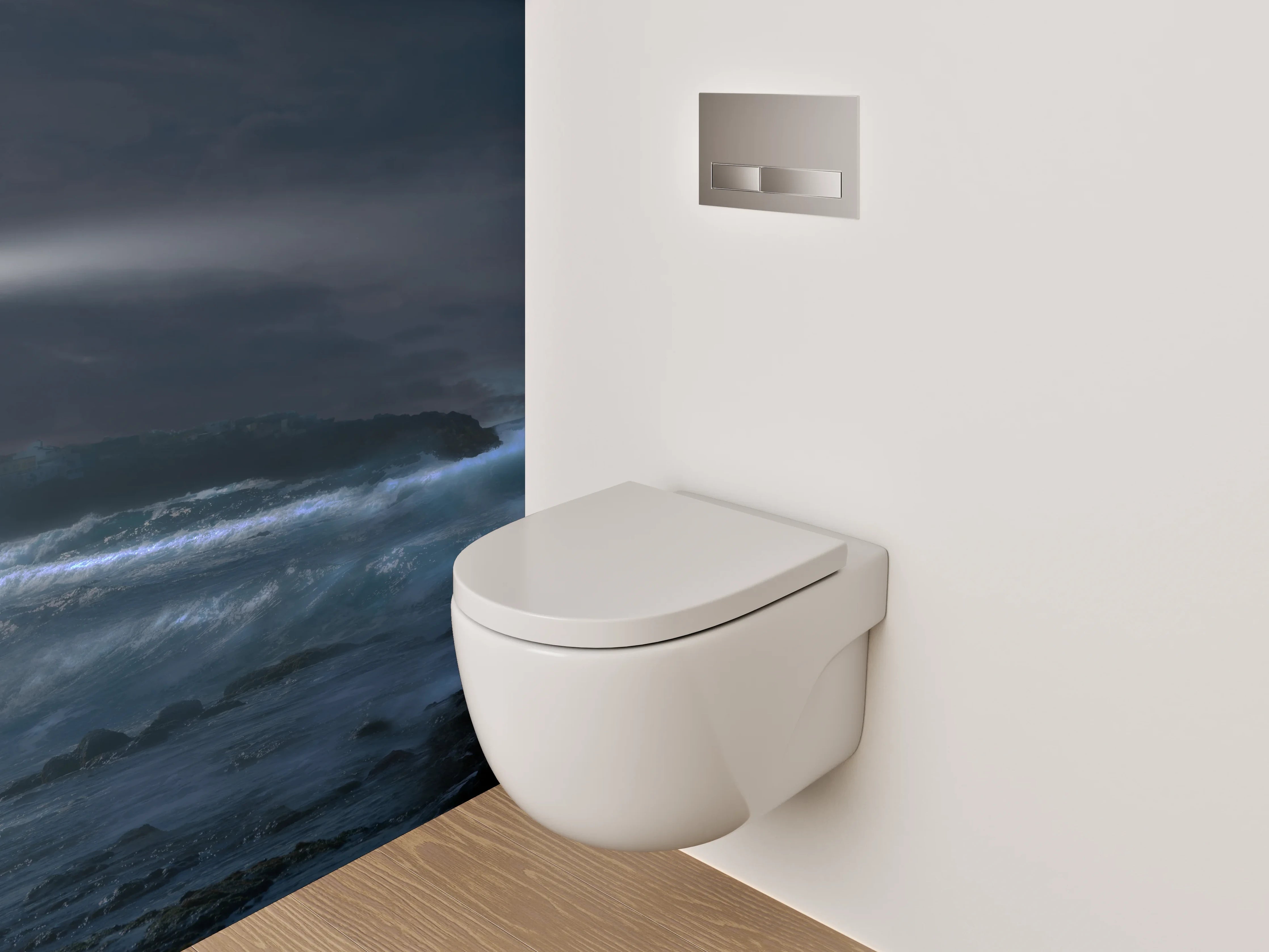 WC-Rückwand - Leuchtturm bei Nacht am stürmischen Meer
