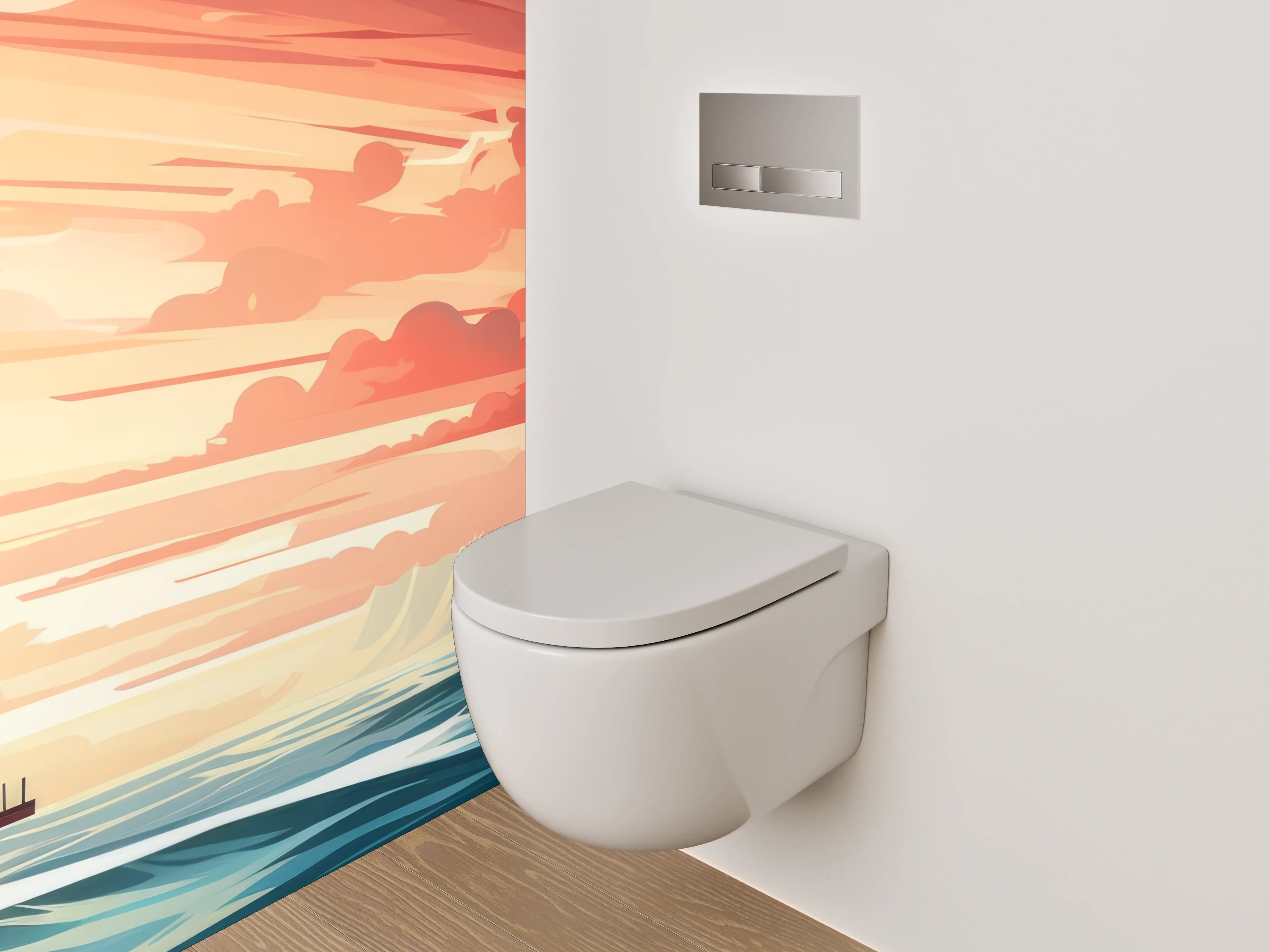 WC-Rückwand - Leuchtturm bei Sonnenuntergang Illustration
