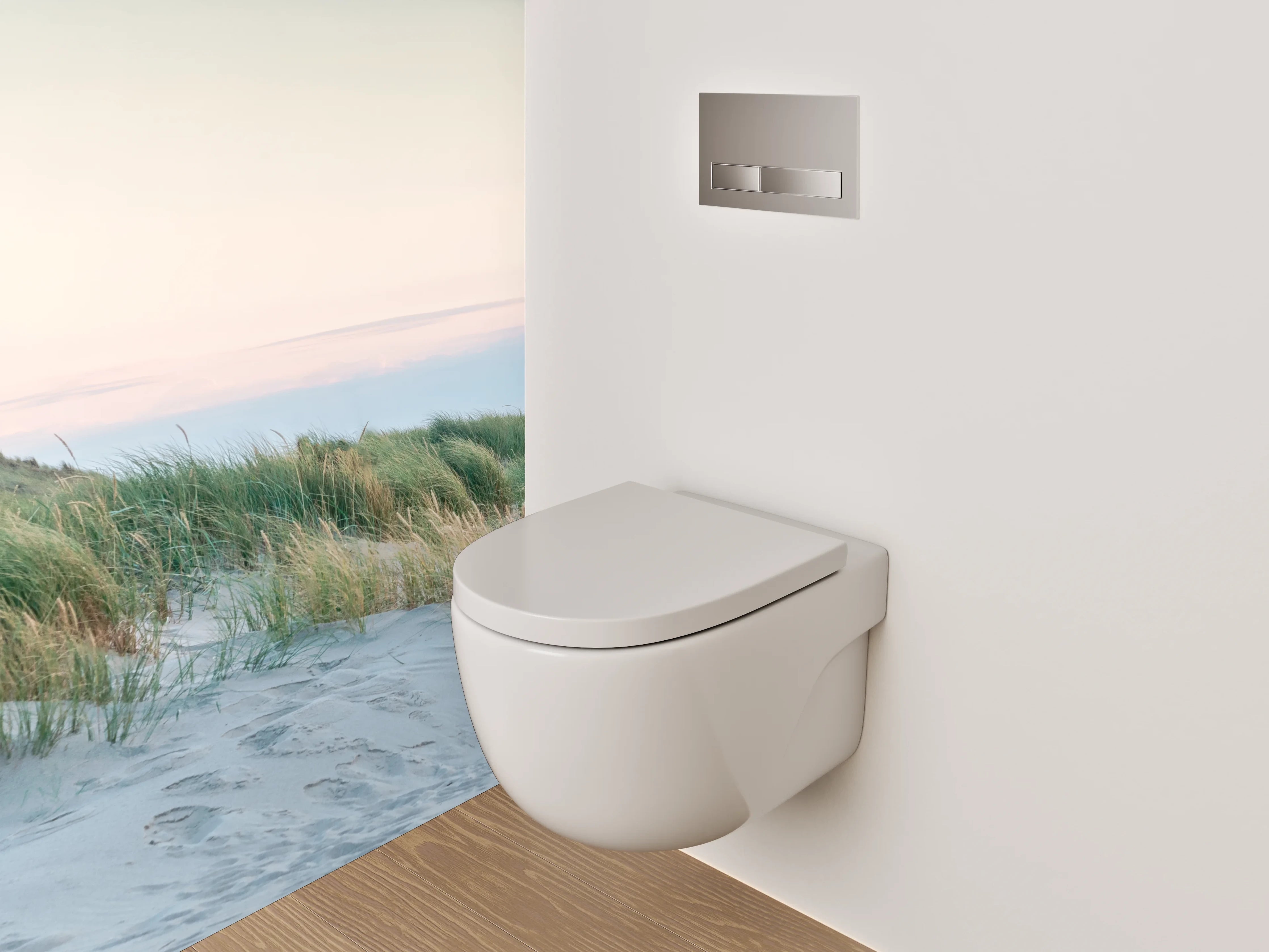 WC-Rückwand - Leuchtturm hinter Dünen am Meer