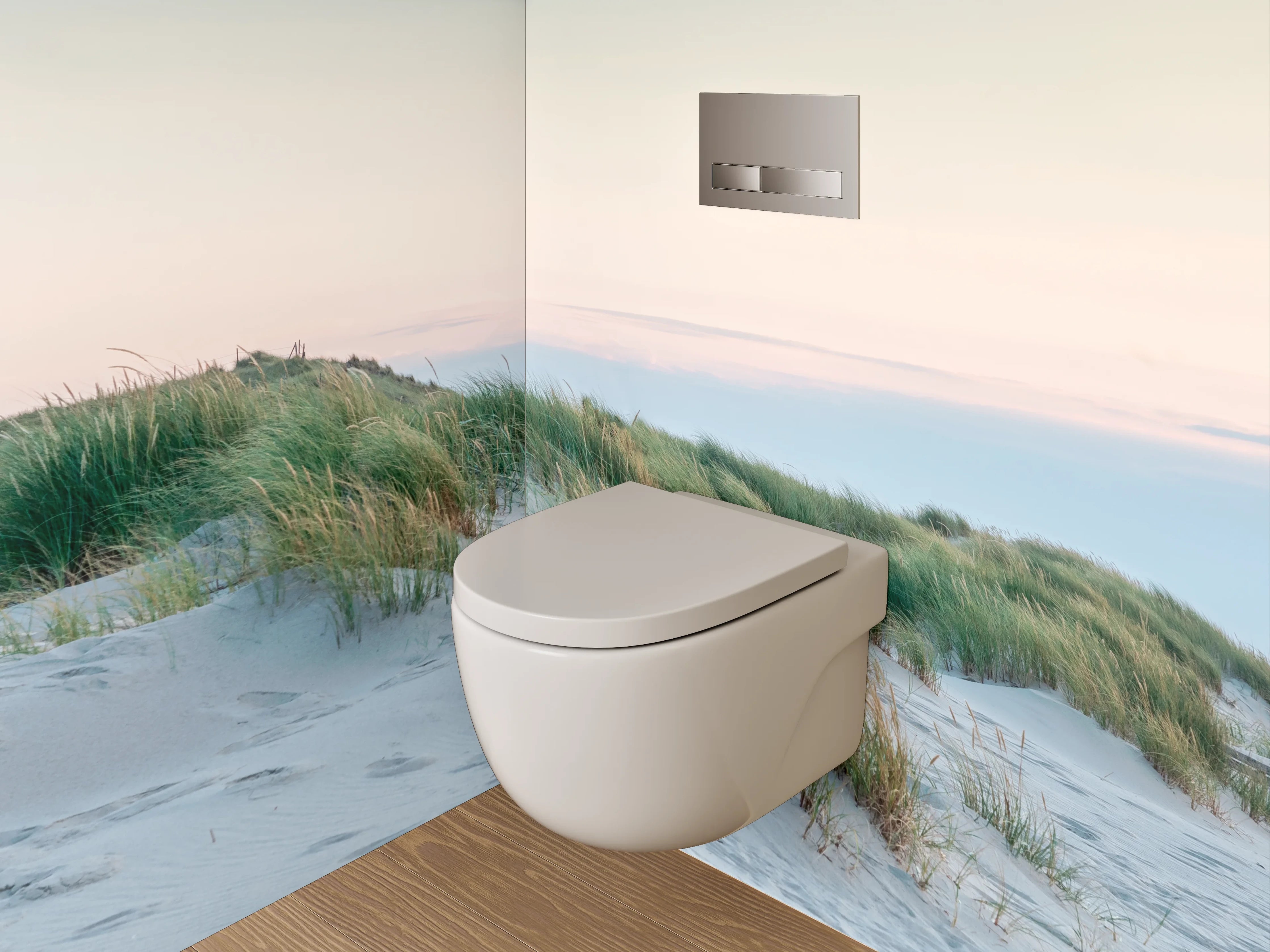 WC-Rückwand - Leuchtturm hinter Dünen am Meer
