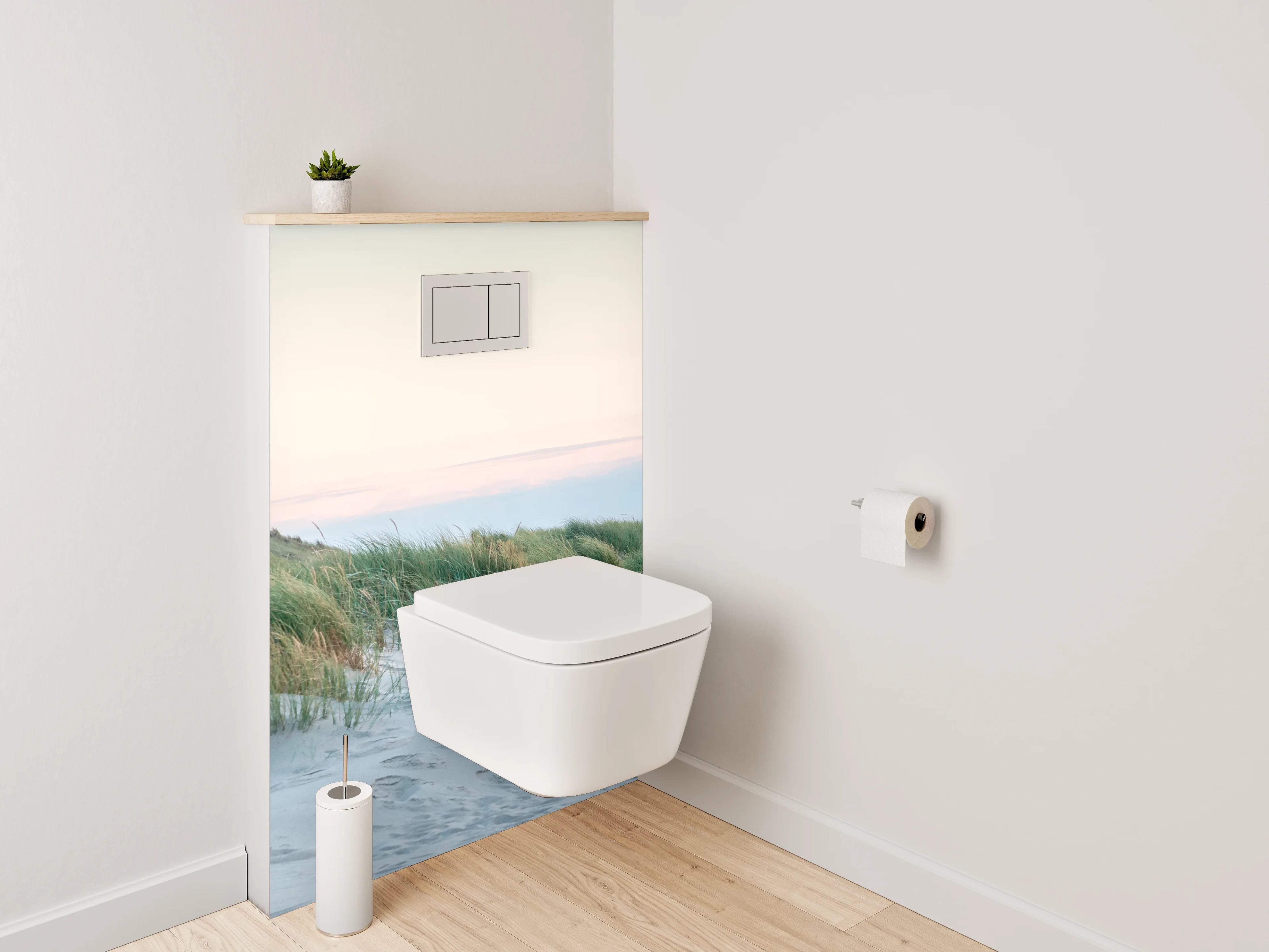 WC-Rückwand - Leuchtturm hinter Dünen am Meer