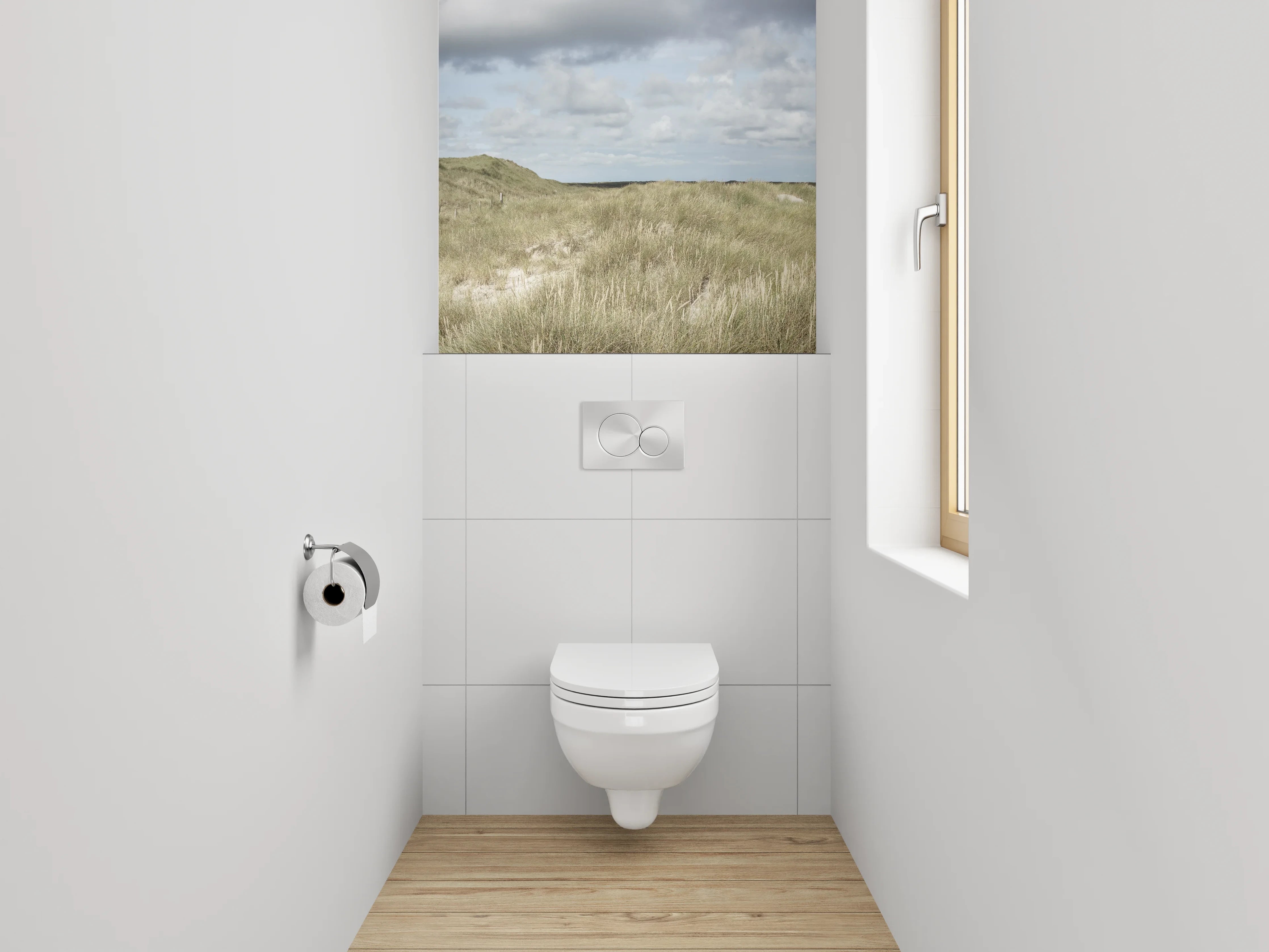 WC-Rückwand - Leuchtturm in den Dünen