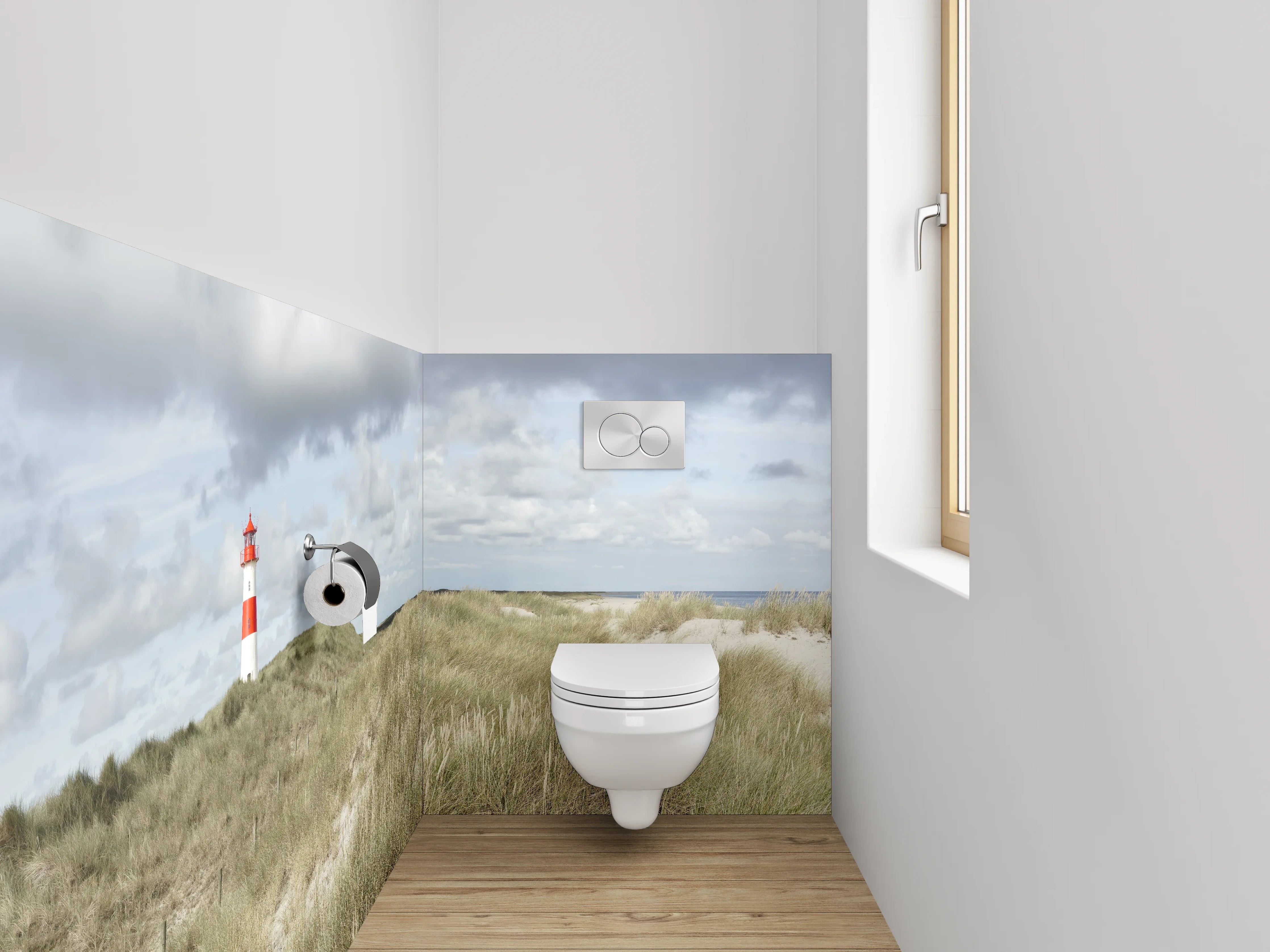 WC-Rückwand - Leuchtturm in den Dünen