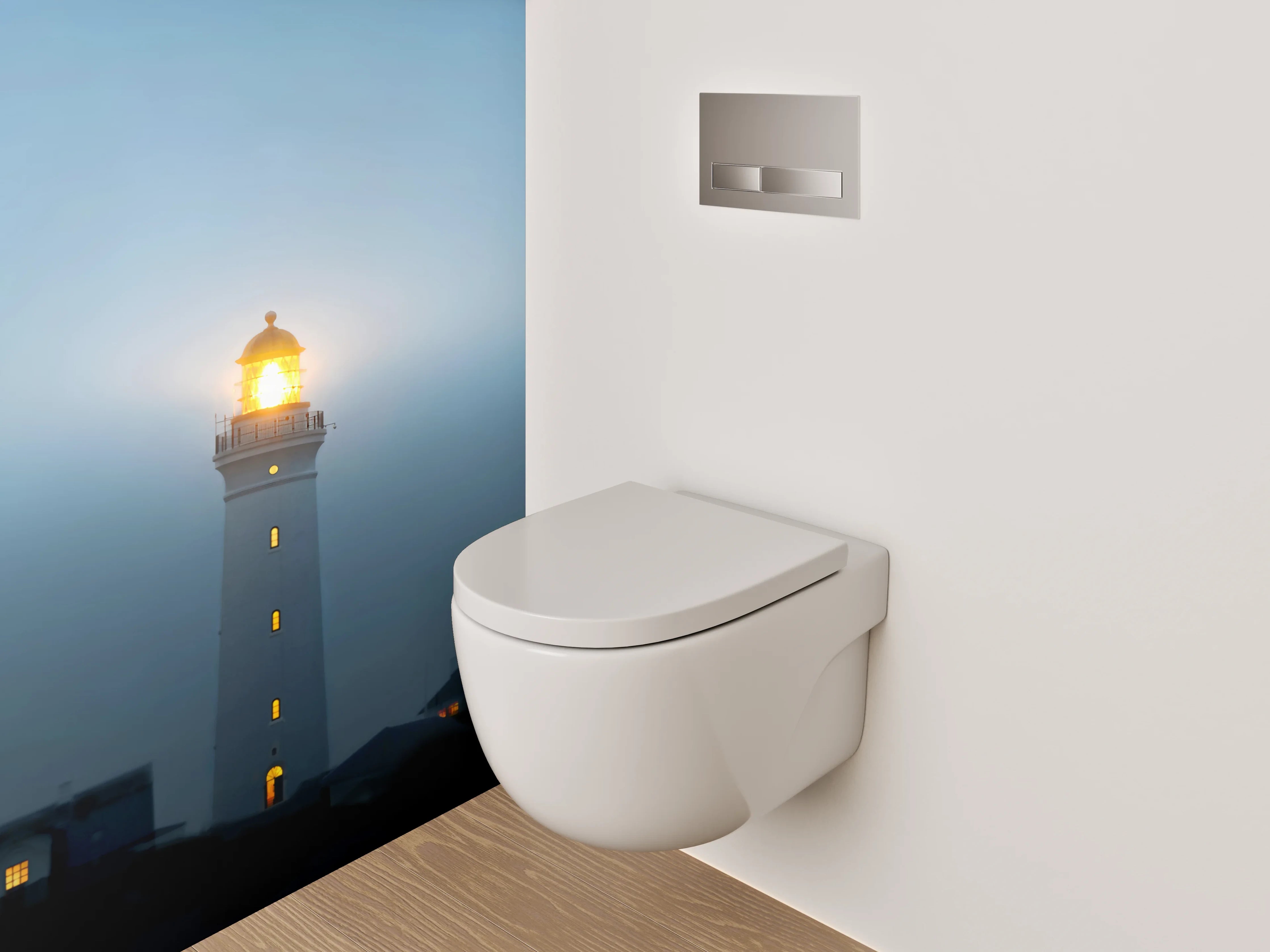 WC-Rückwand - Leuchtturm in nächtlicher Küstenlandschaft