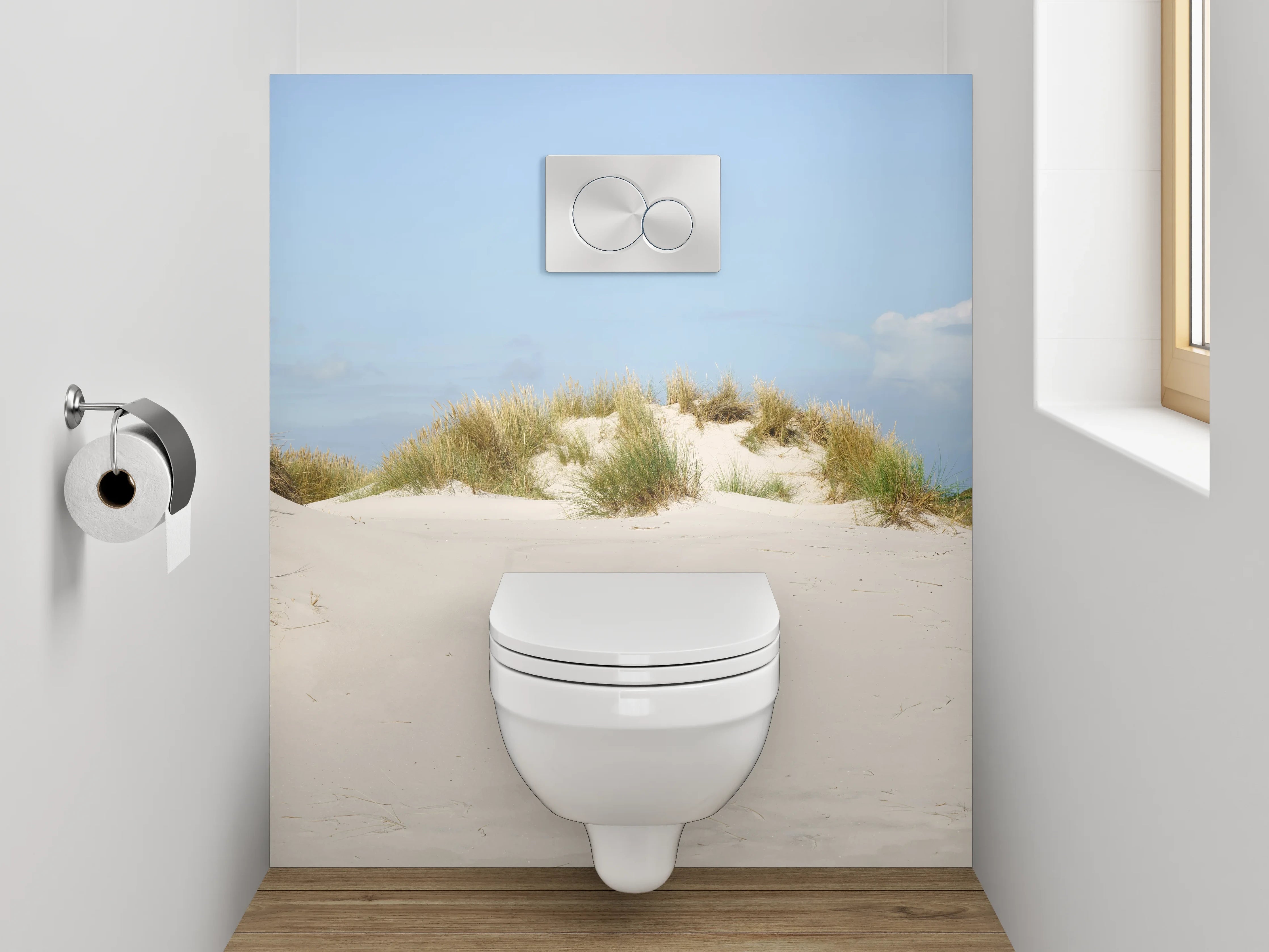 WC-Rückwand - Leuchtturm und Dünen am Sandstrand