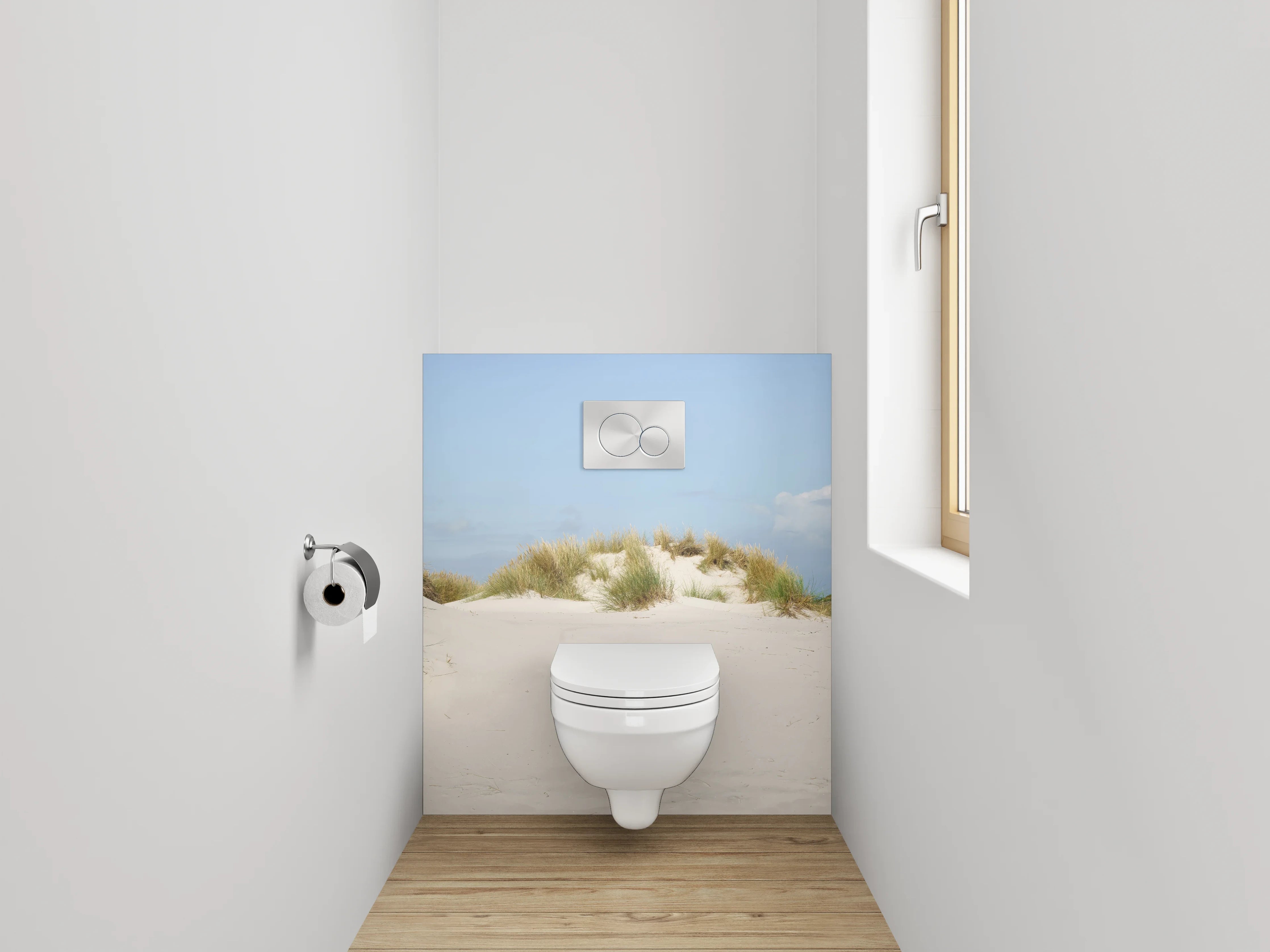 WC-Rückwand - Leuchtturm und Dünen am Sandstrand