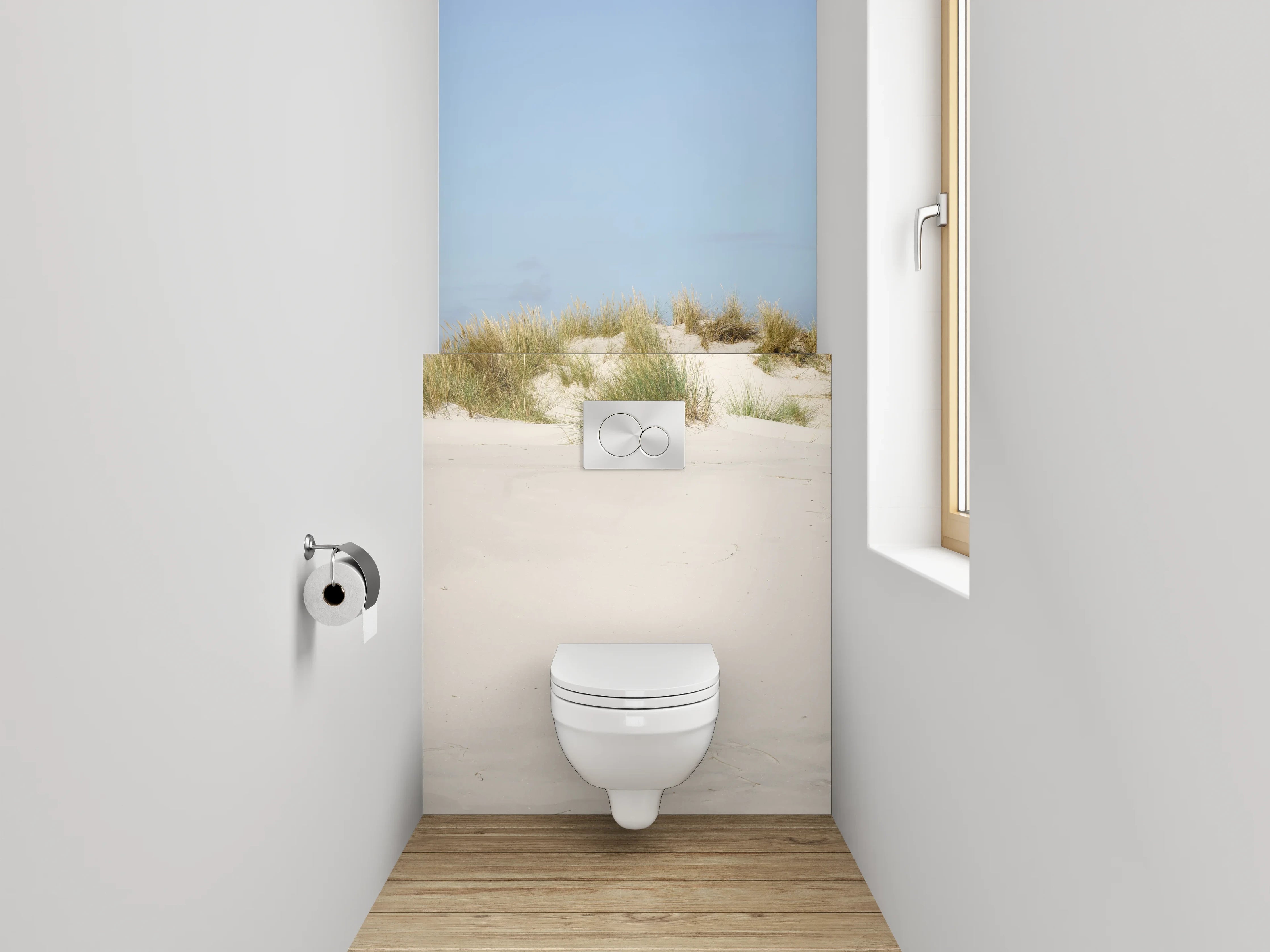 WC-Rückwand - Leuchtturm und Dünen am Sandstrand