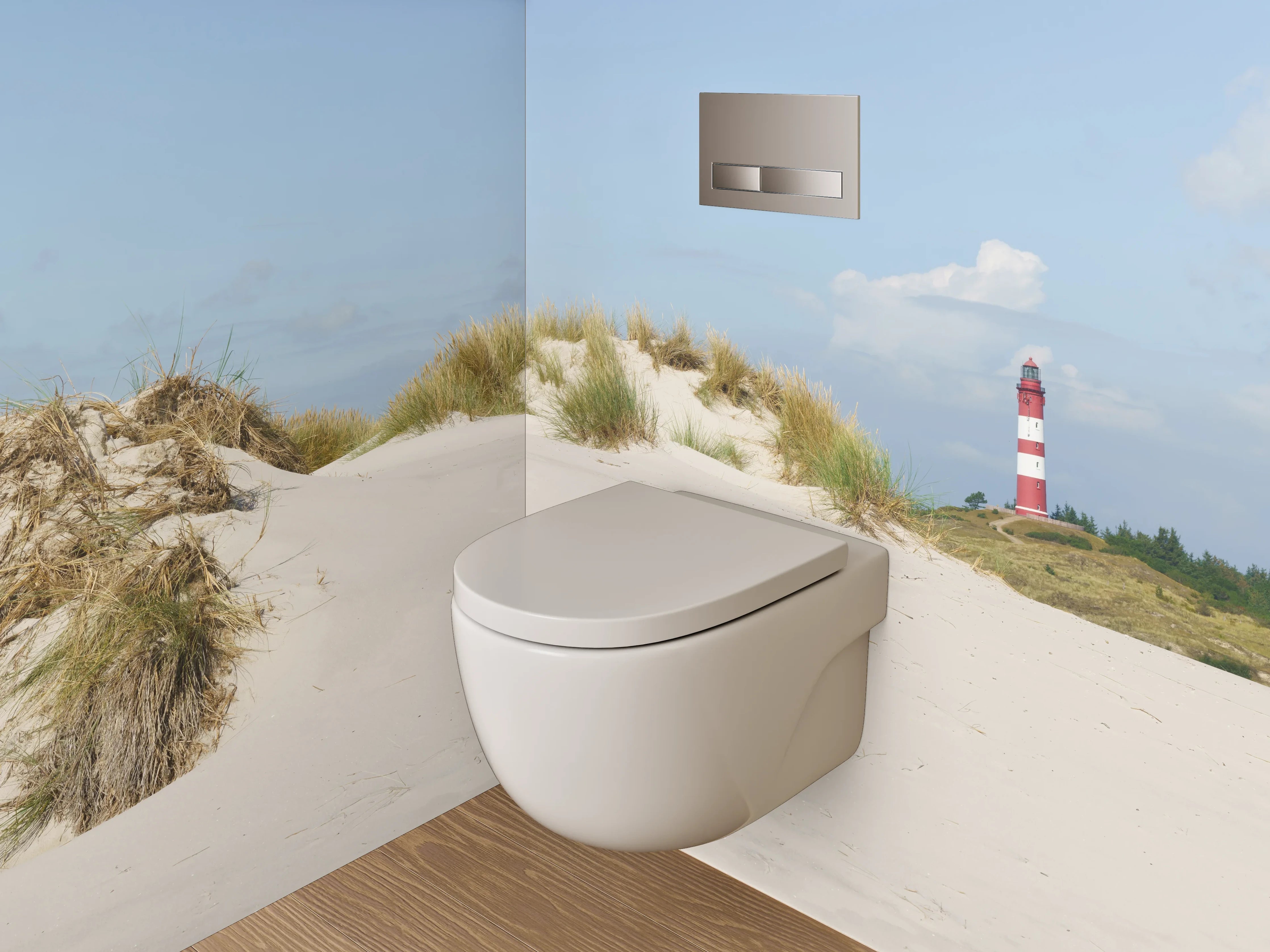 WC-Rückwand - Leuchtturm und Dünen am Sandstrand