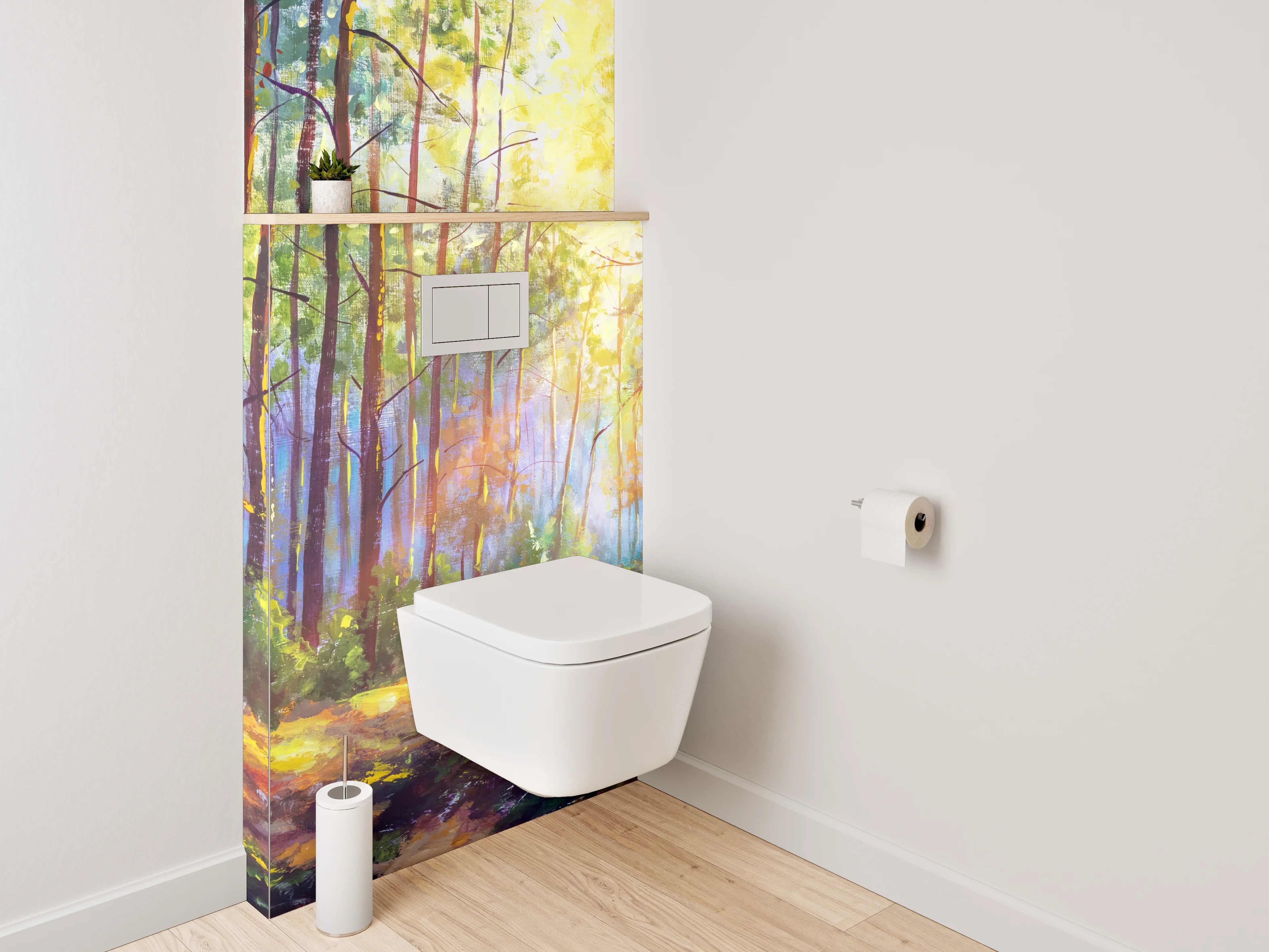 WC-Rückwand - Lichtdurchfluteter Waldweg Malerei Landschaft