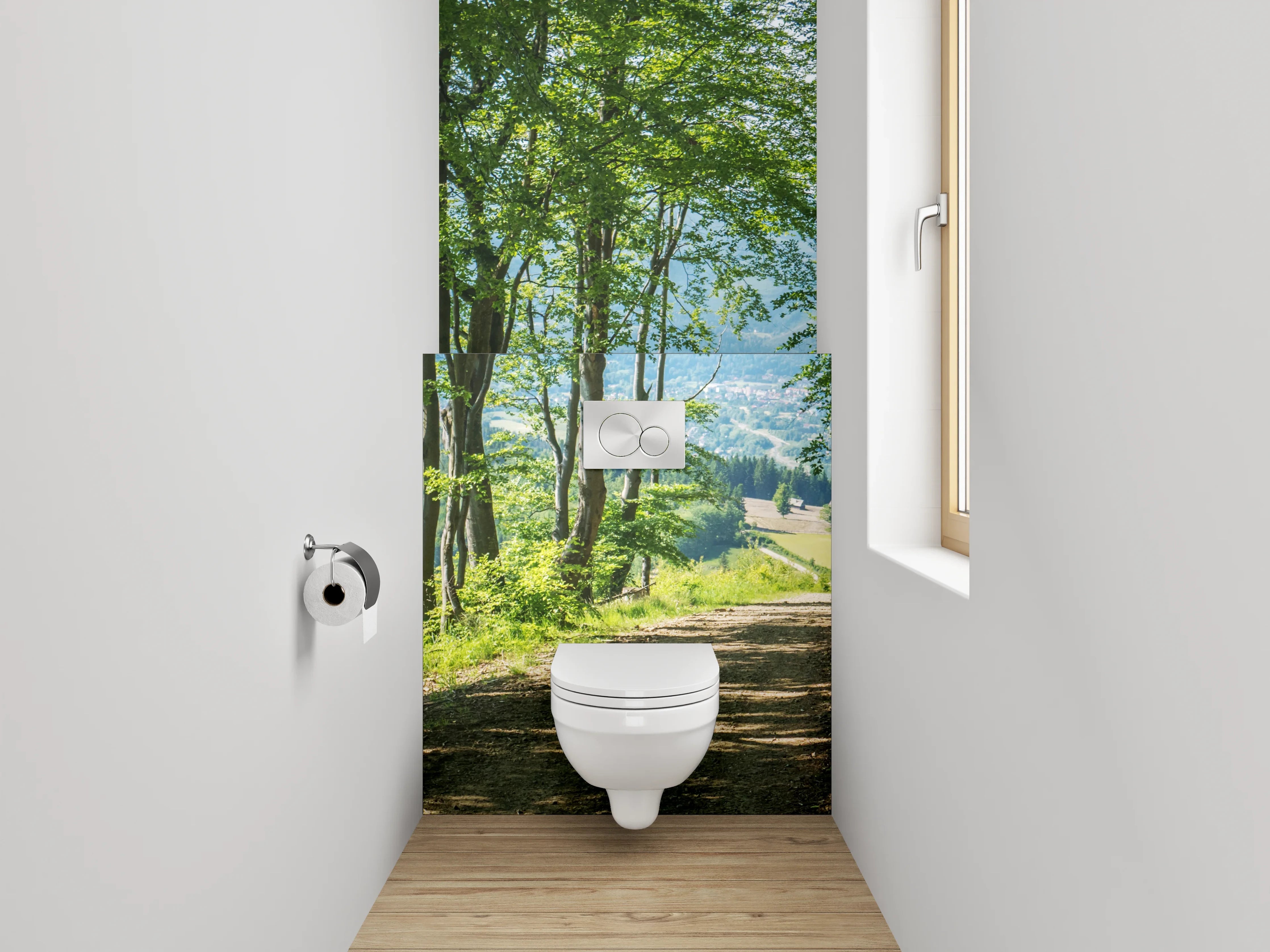 WC-Rückwand - Lichter Waldpfad Panorama