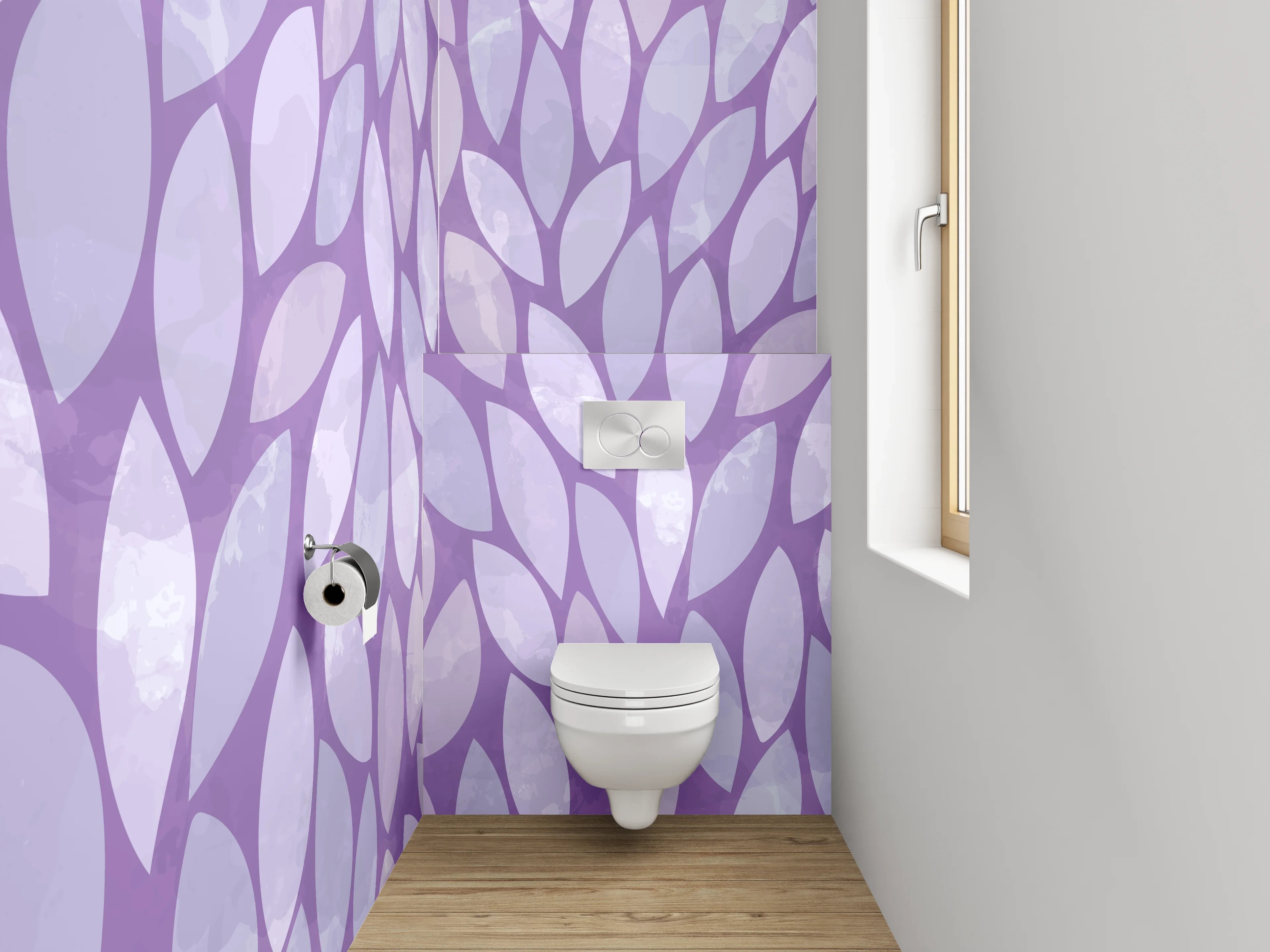 WC-Rückwand - Lila Blätter Muster Modern