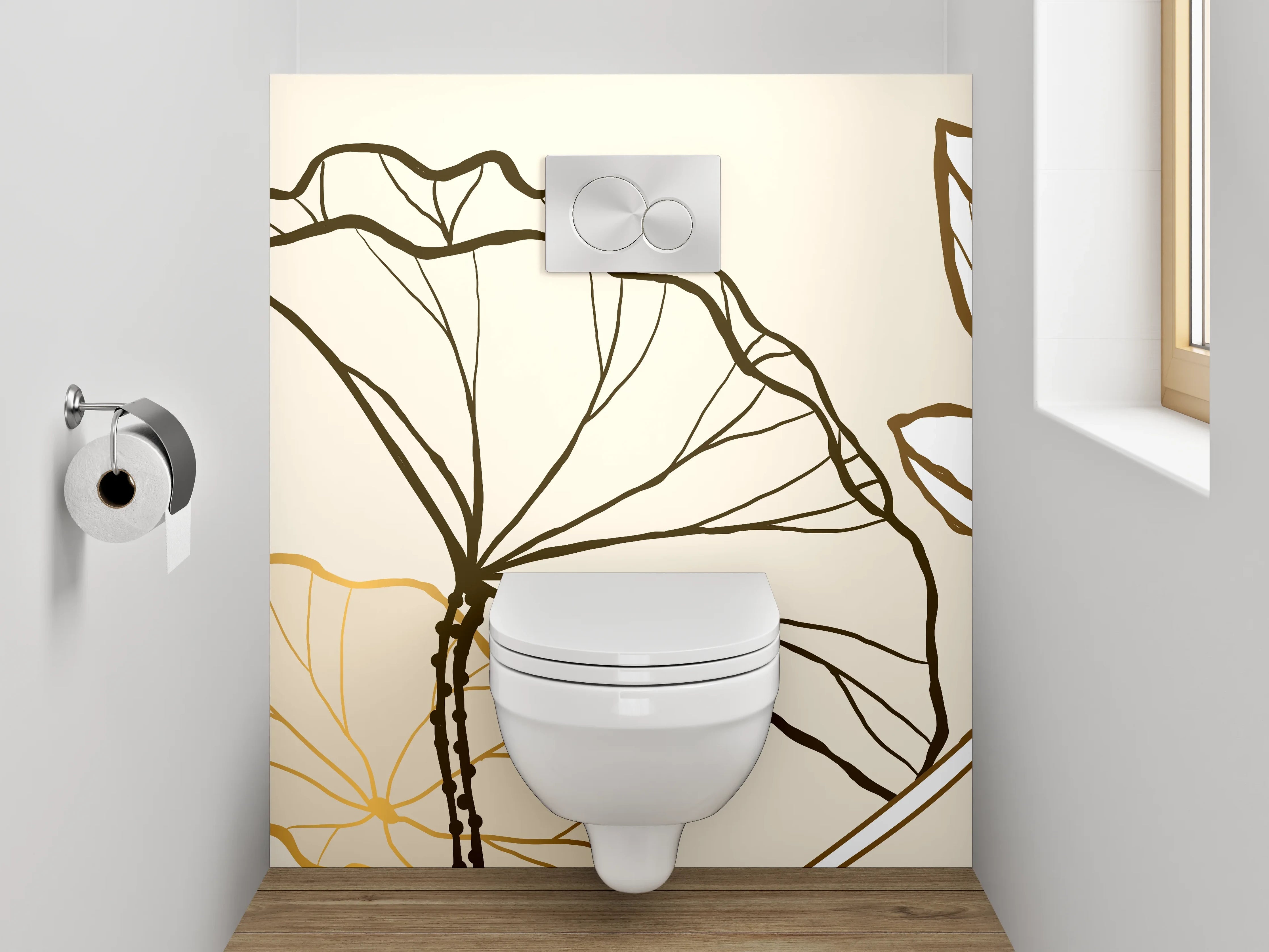 WC-Rückwand - Line Art Lotus Gold Beige