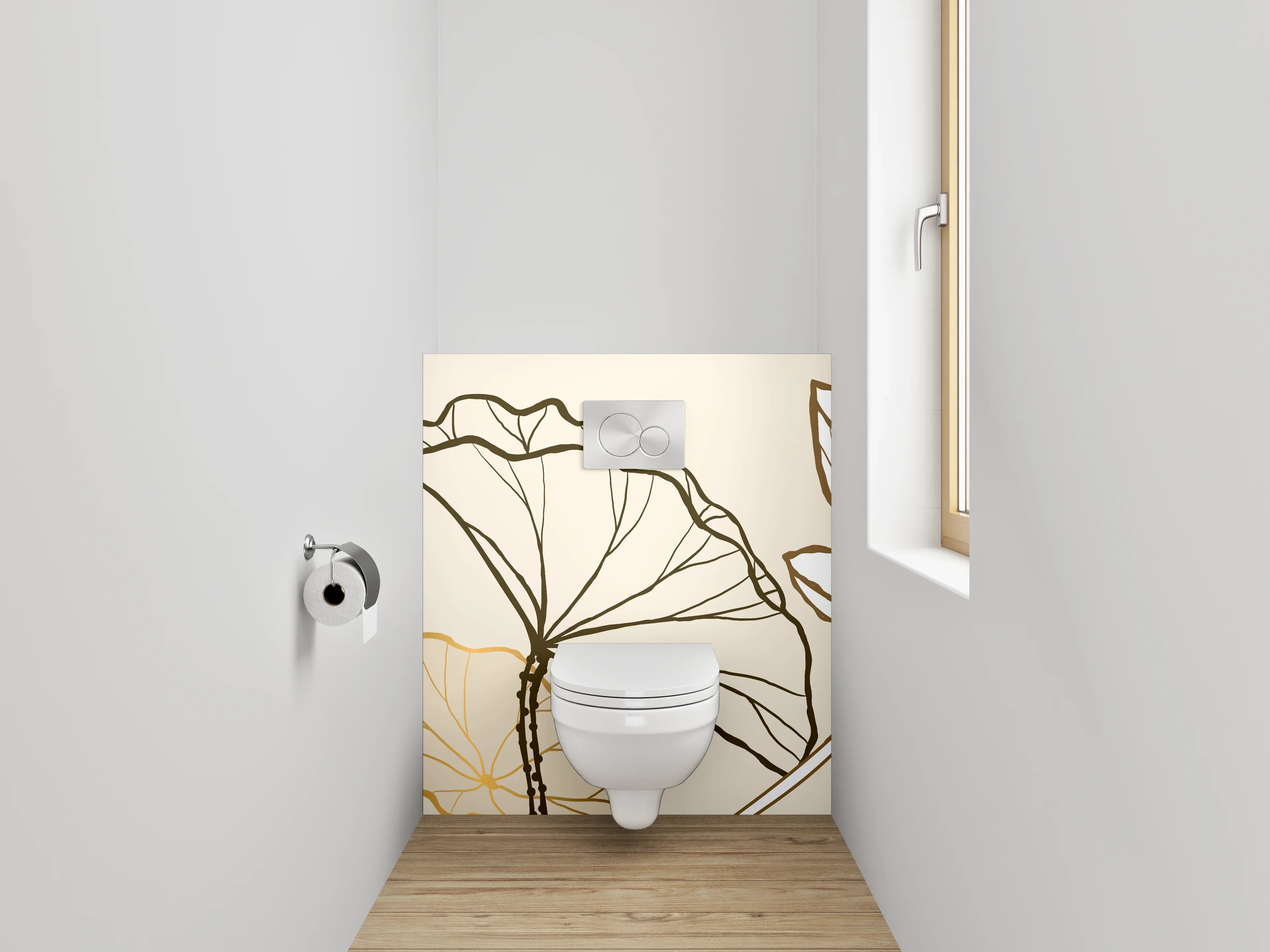 WC-Rückwand - Line Art Lotus Gold Beige