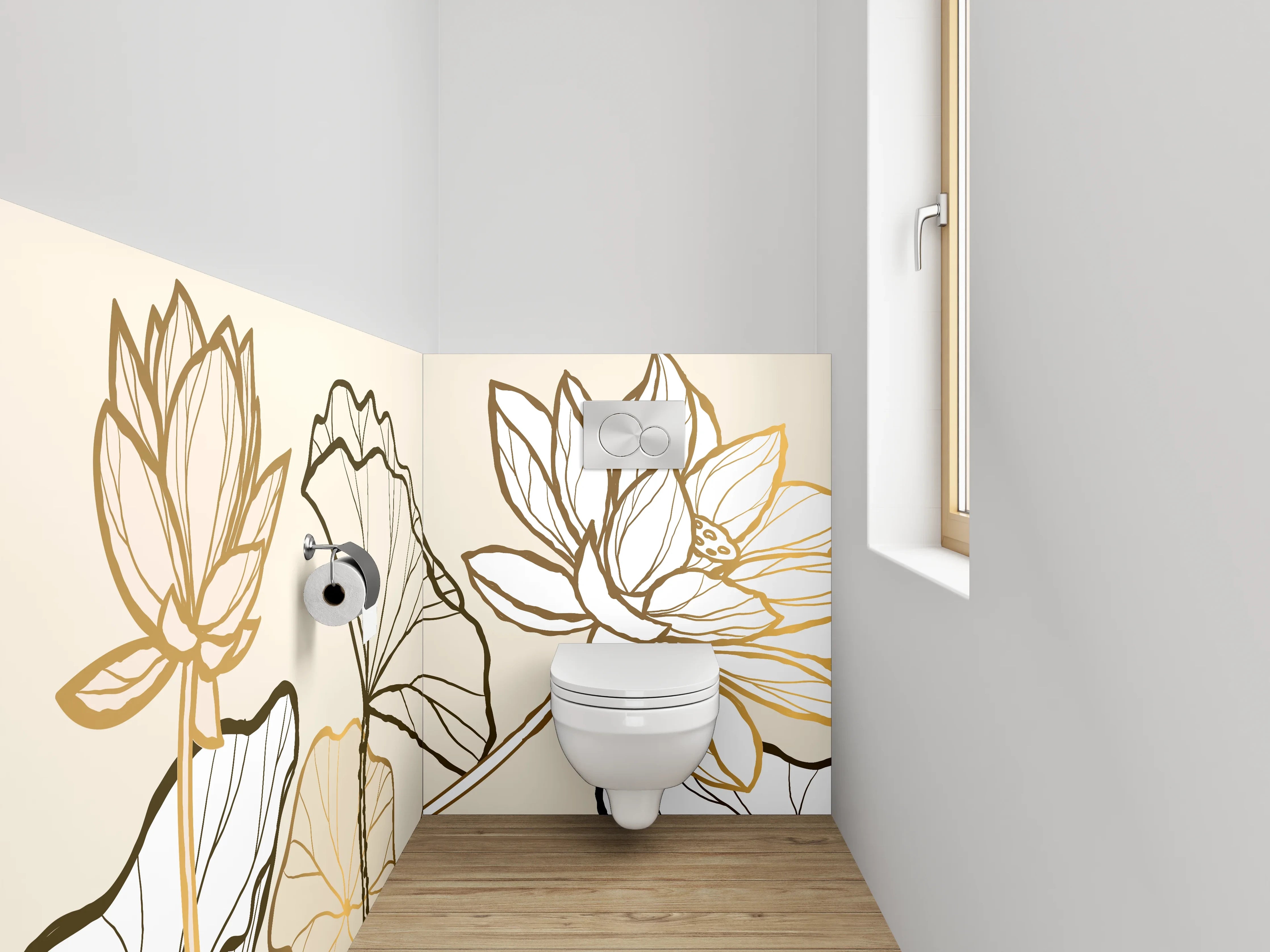 WC-Rückwand - Line Art Lotus Gold Beige