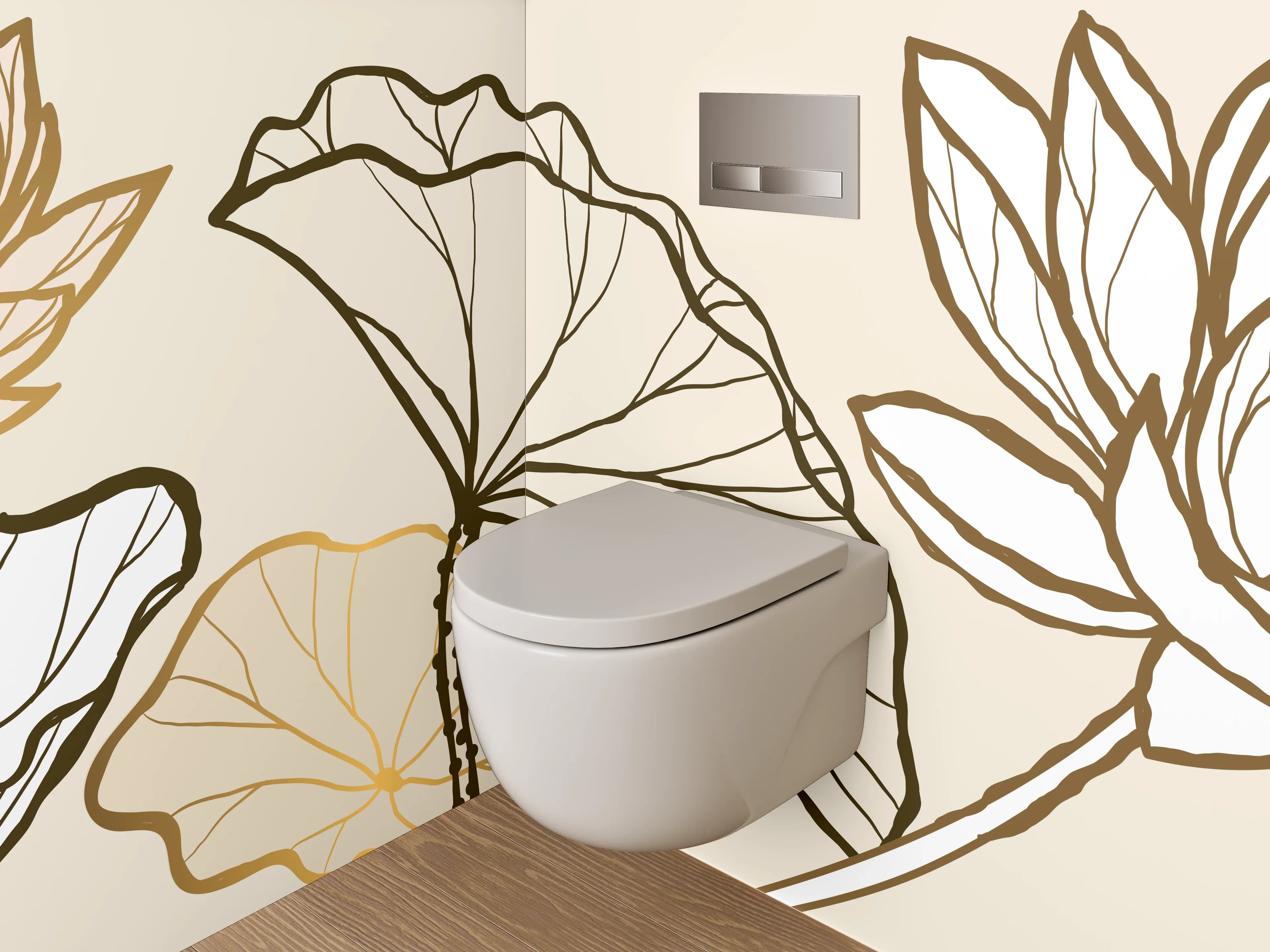 WC-Rückwand - Line Art Lotus Gold Beige