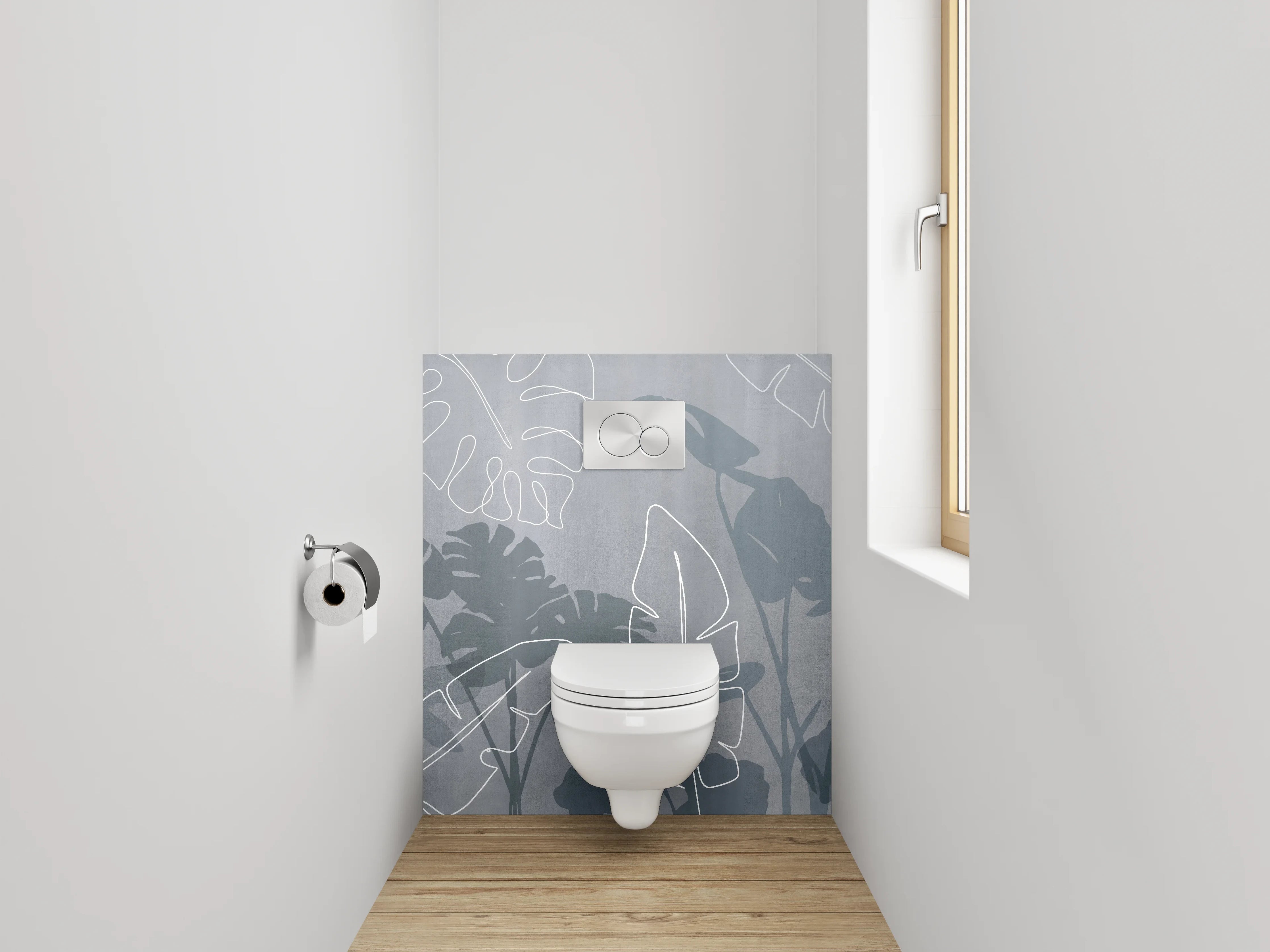WC-Rückwand - Lineart Blätter auf grauem Hintergrund