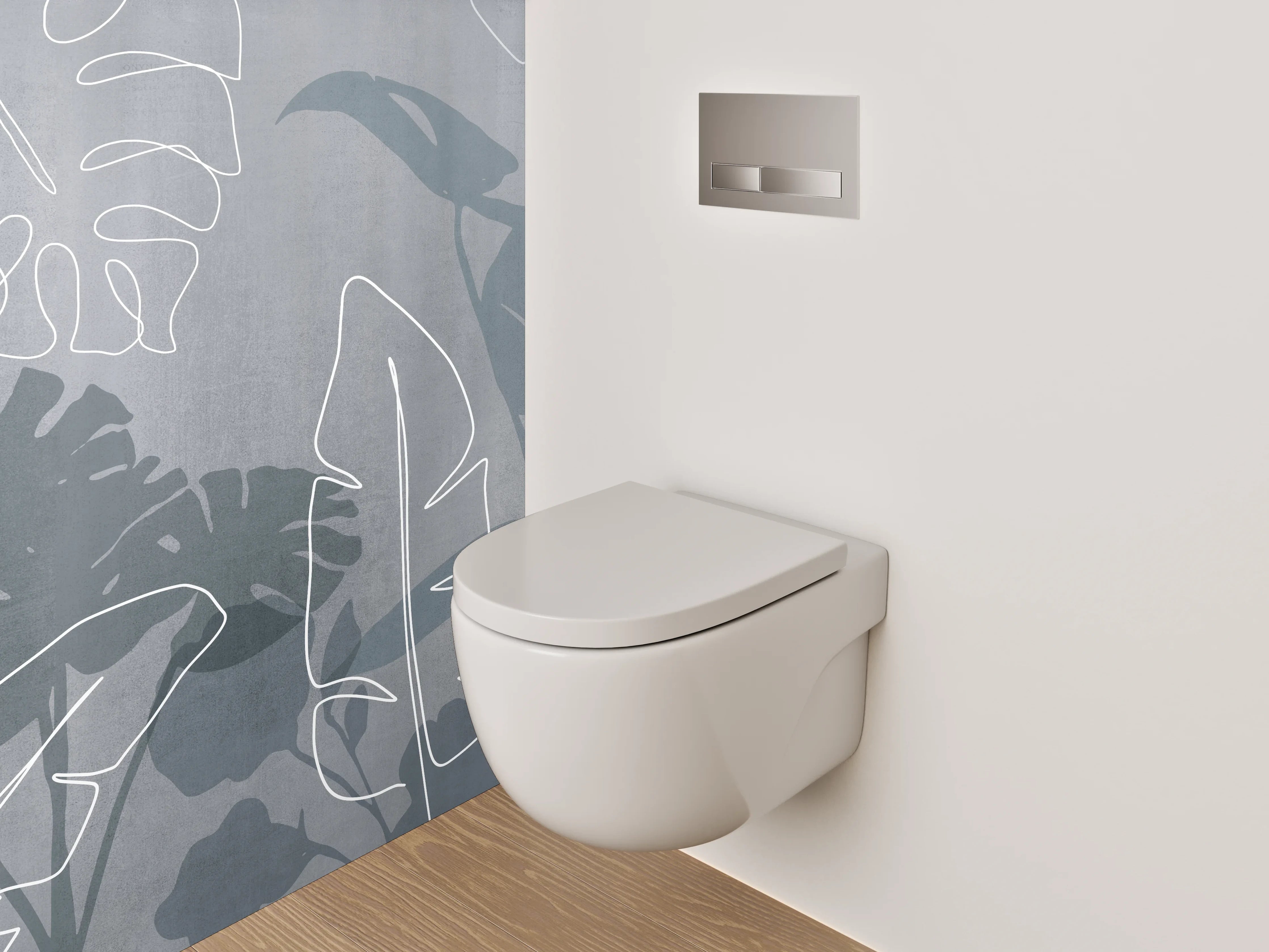 WC-Rückwand - Lineart Blätter auf grauem Hintergrund