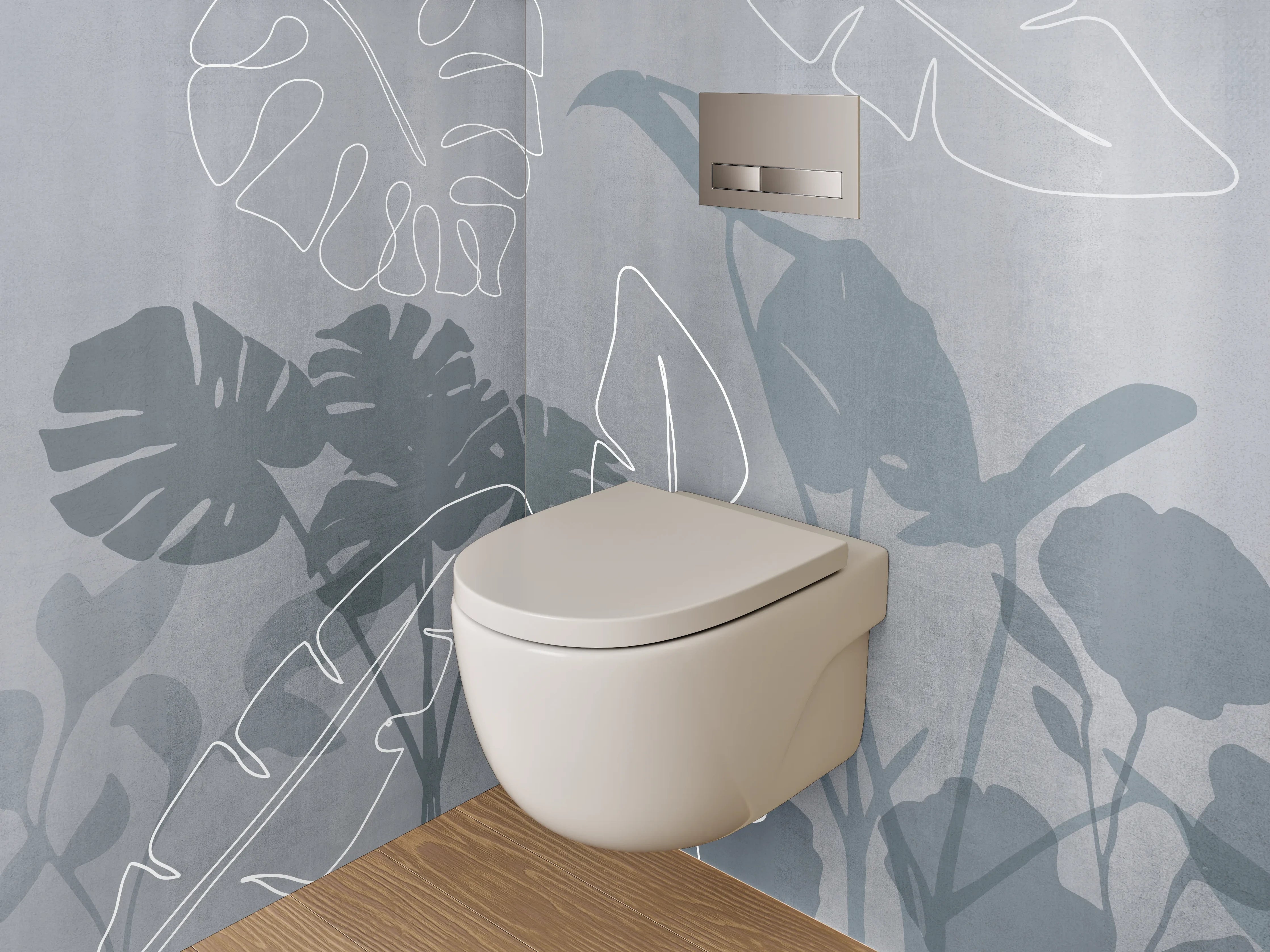 WC-Rückwand - Lineart Blätter auf grauem Hintergrund