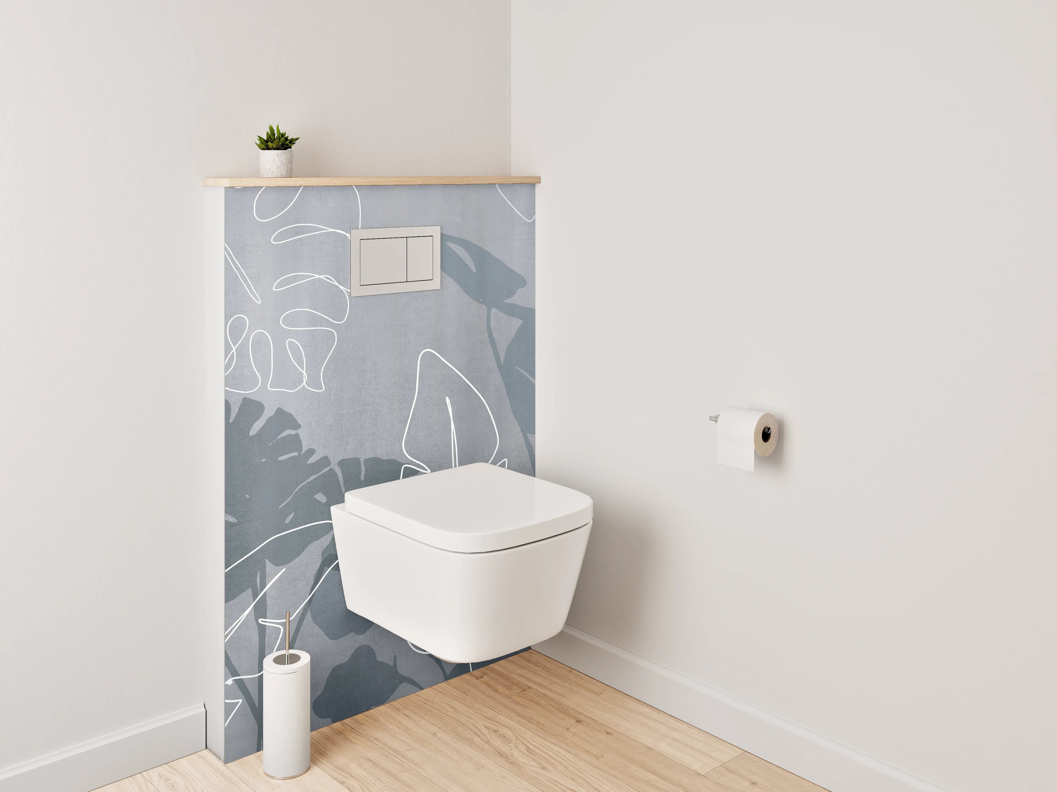 WC-Rückwand - Lineart Blätter auf grauem Hintergrund