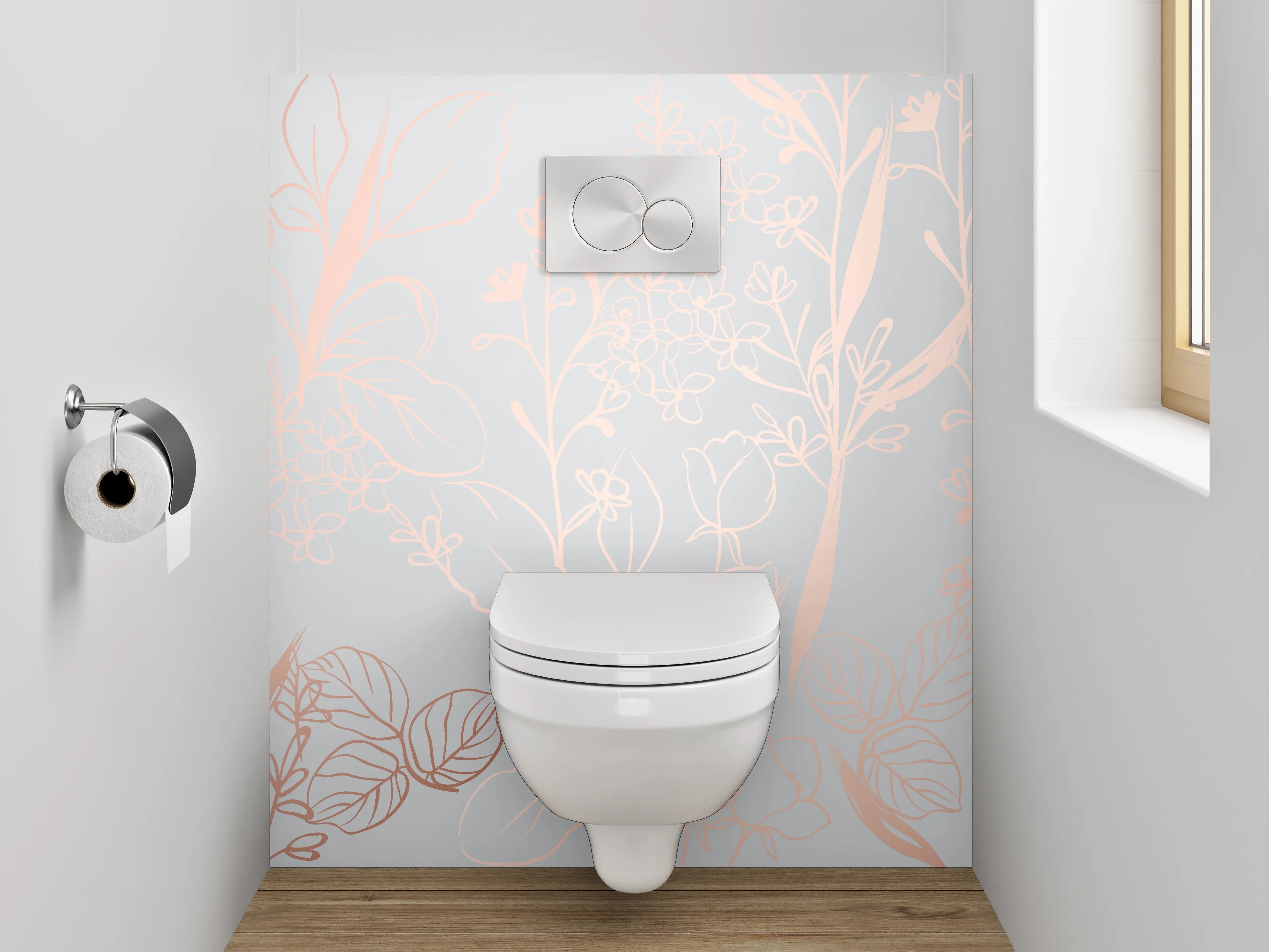 WC-Rückwand - Lineart Blumen auf Pastellgrau