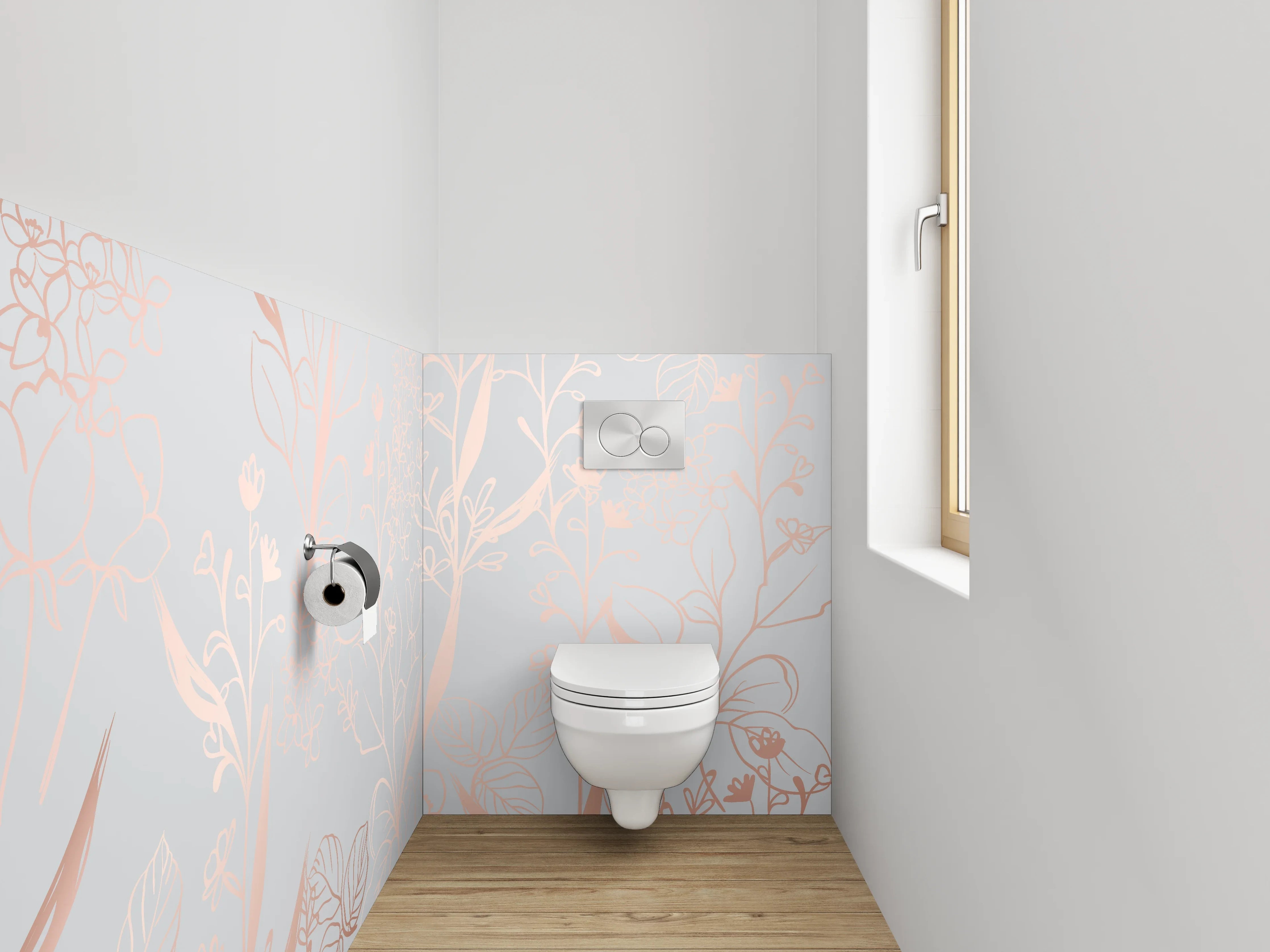 WC-Rückwand - Lineart Blumen auf Pastellgrau
