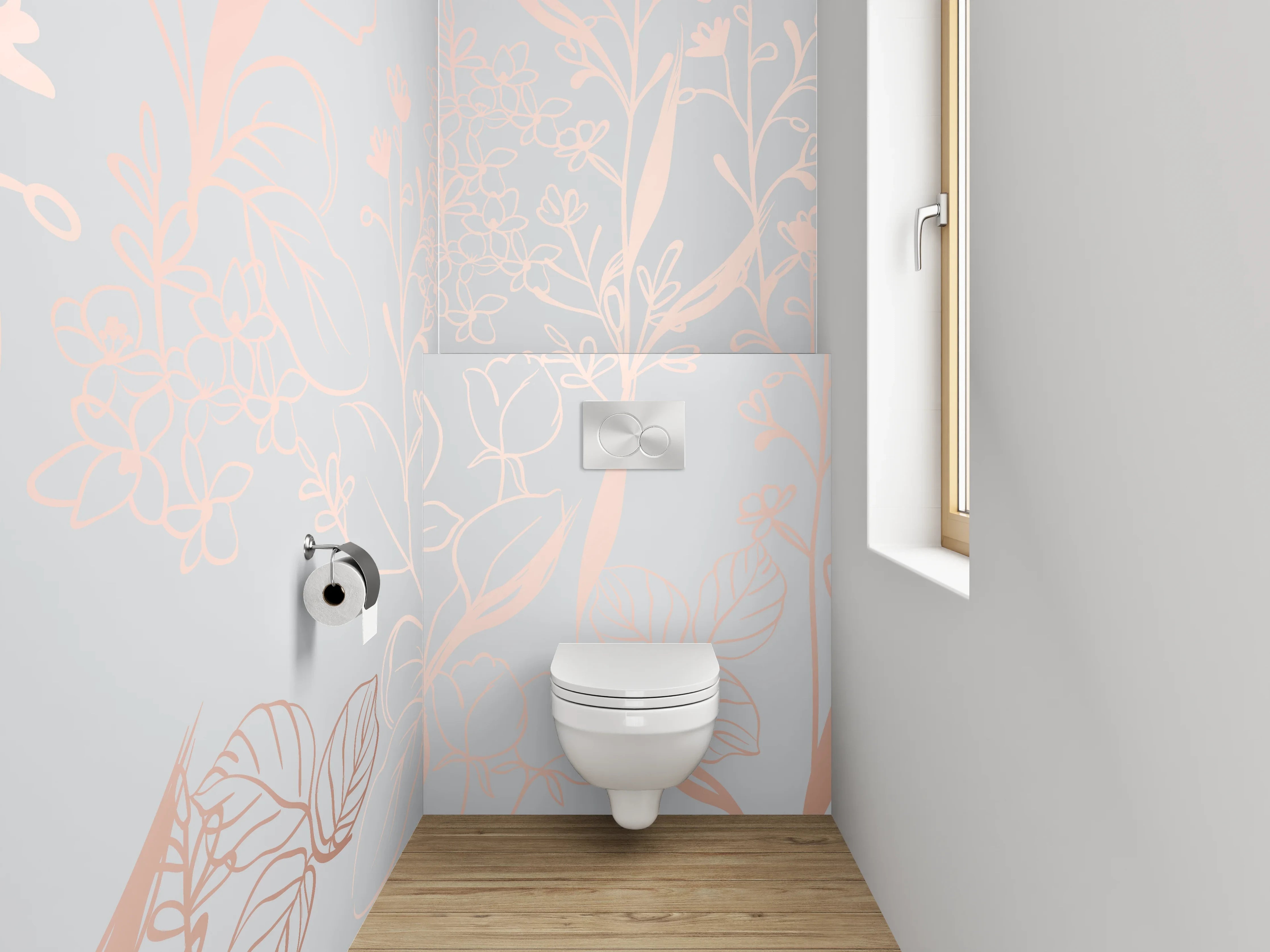 WC-Rückwand - Lineart Blumen auf Pastellgrau