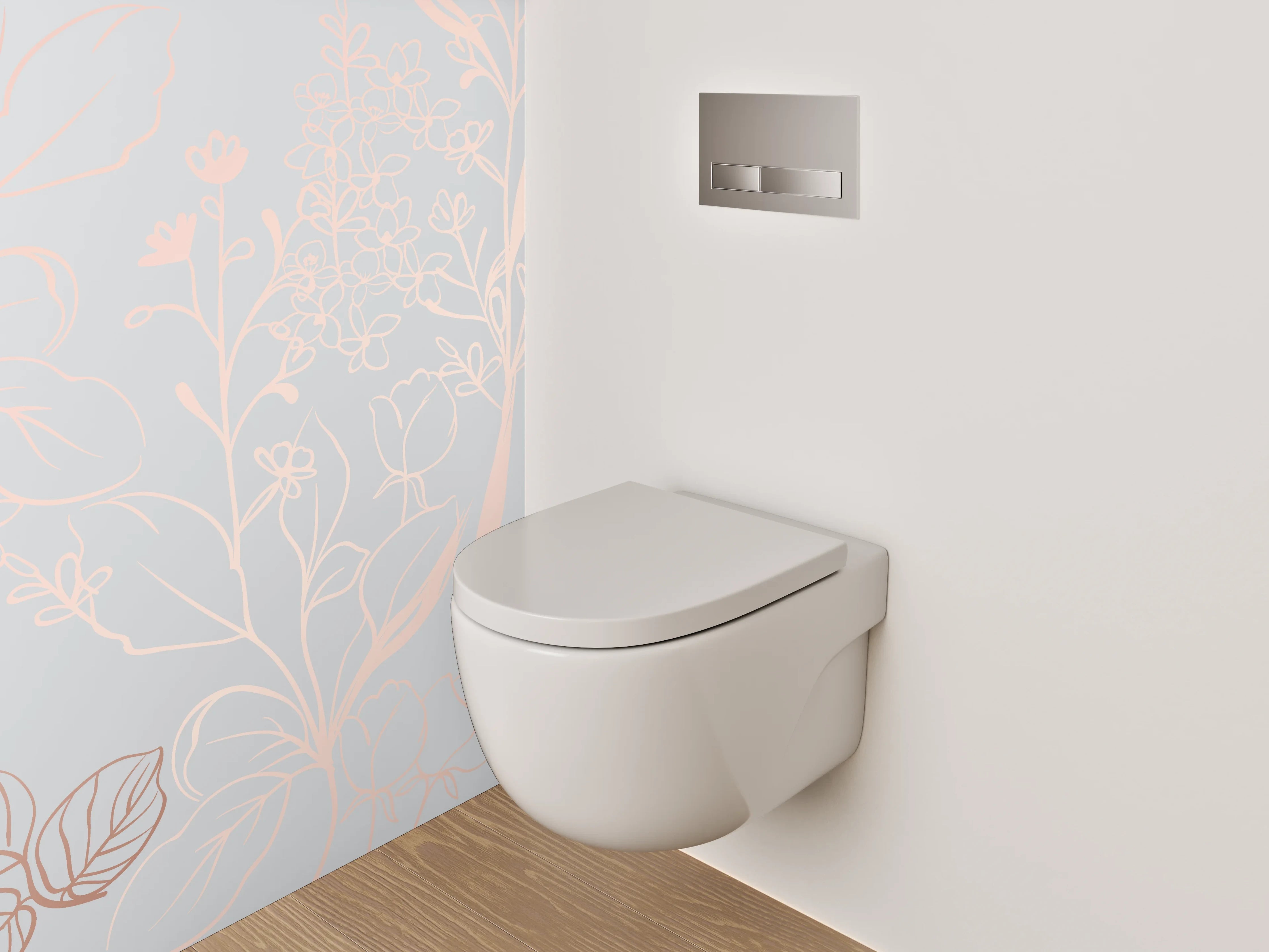 WC-Rückwand - Lineart Blumen auf Pastellgrau