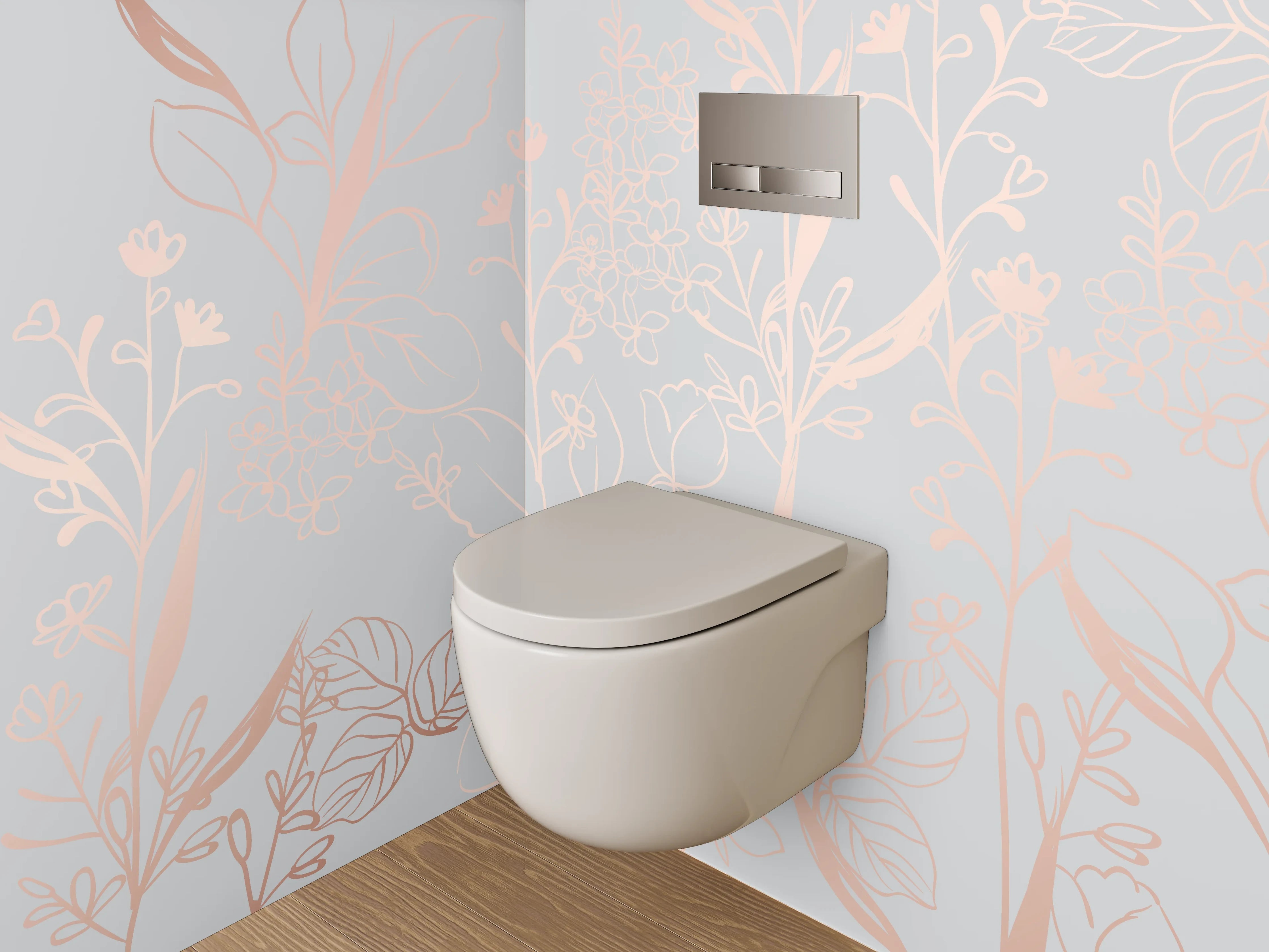 WC-Rückwand - Lineart Blumen auf Pastellgrau