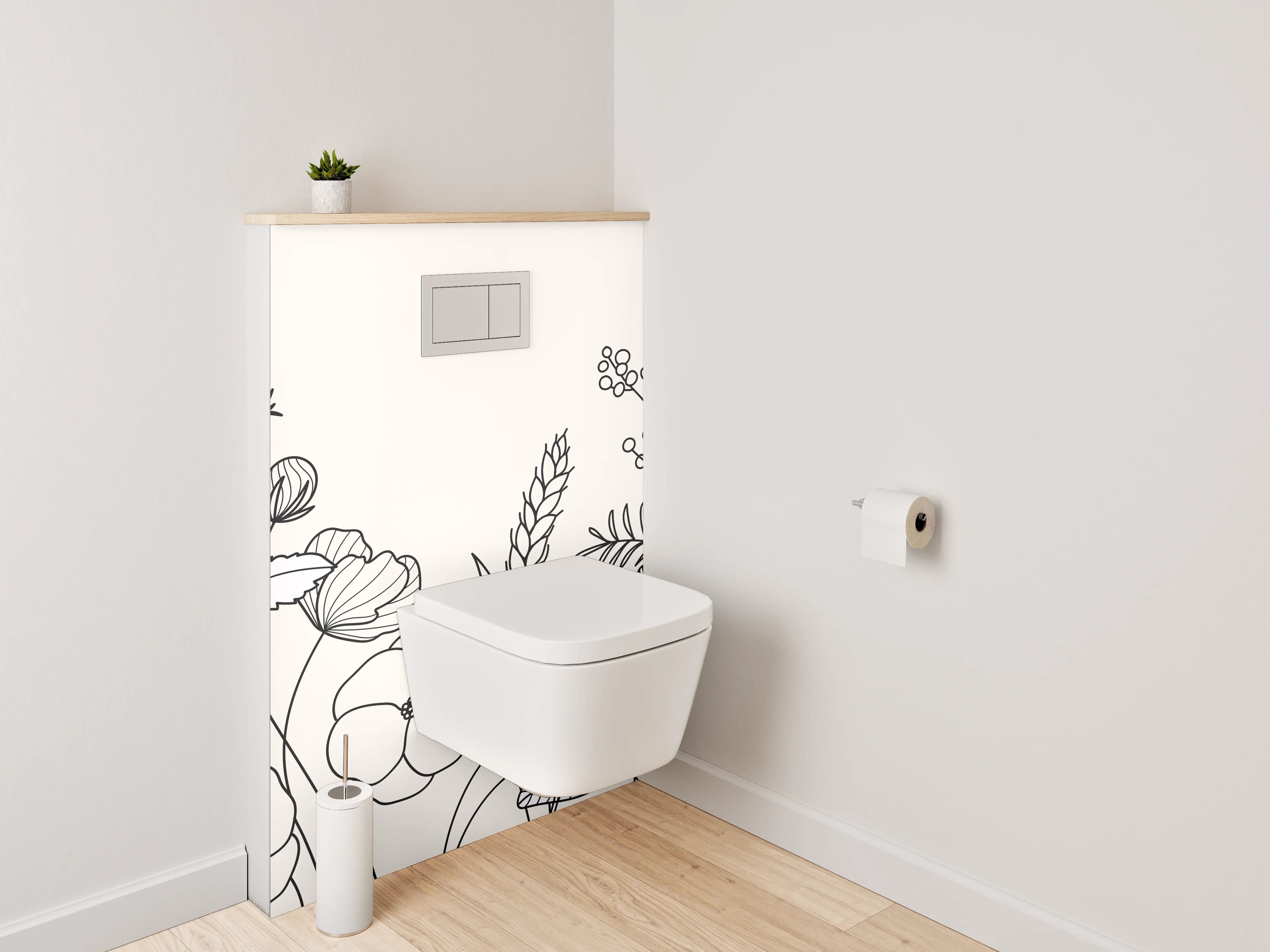 WC-Rückwand - Lineart Blumen und Pflanzen Schwarz-Weiß