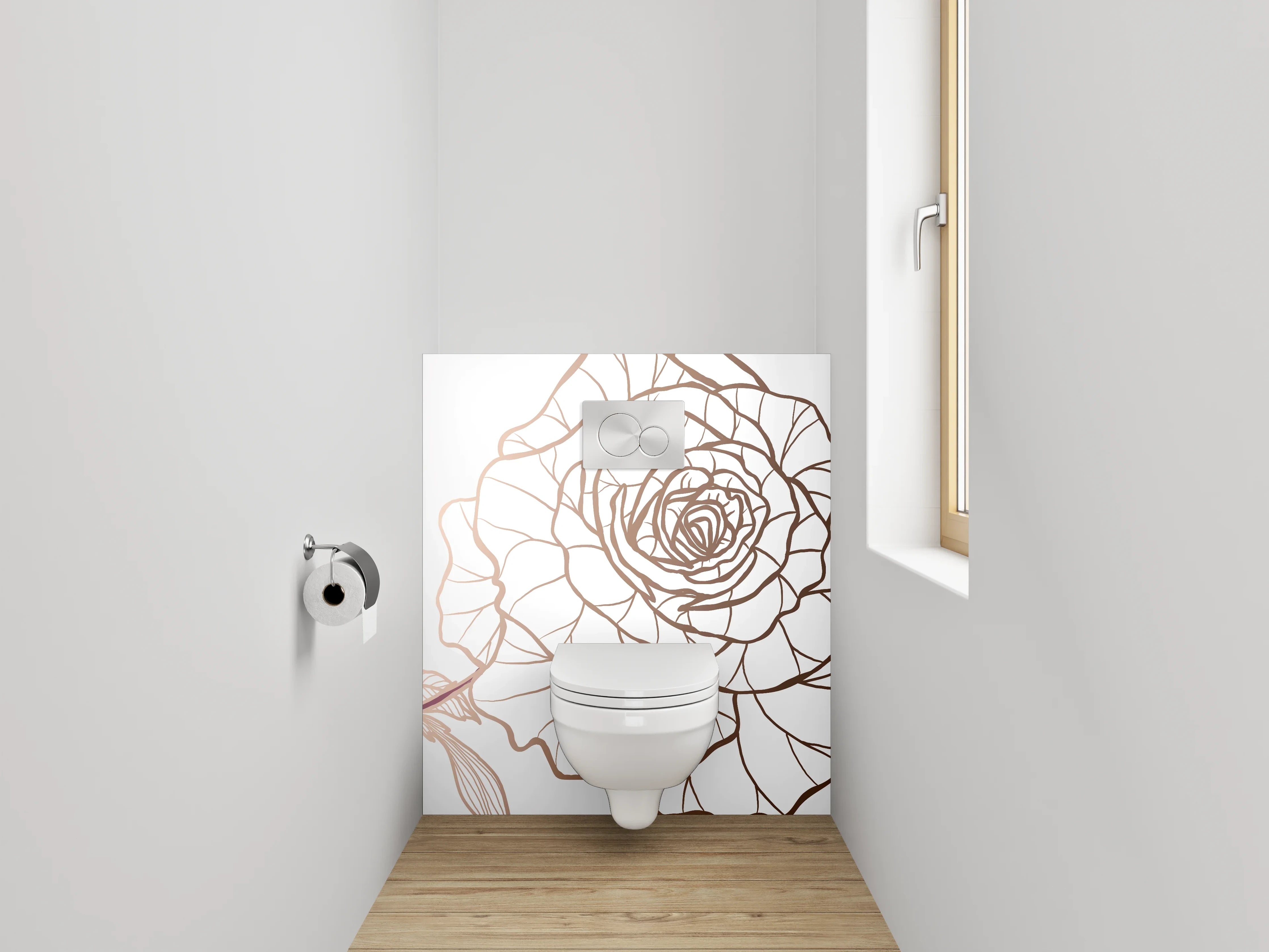 WC-Rückwand - Lineart Rosen auf Weiß – Blumenmotiv