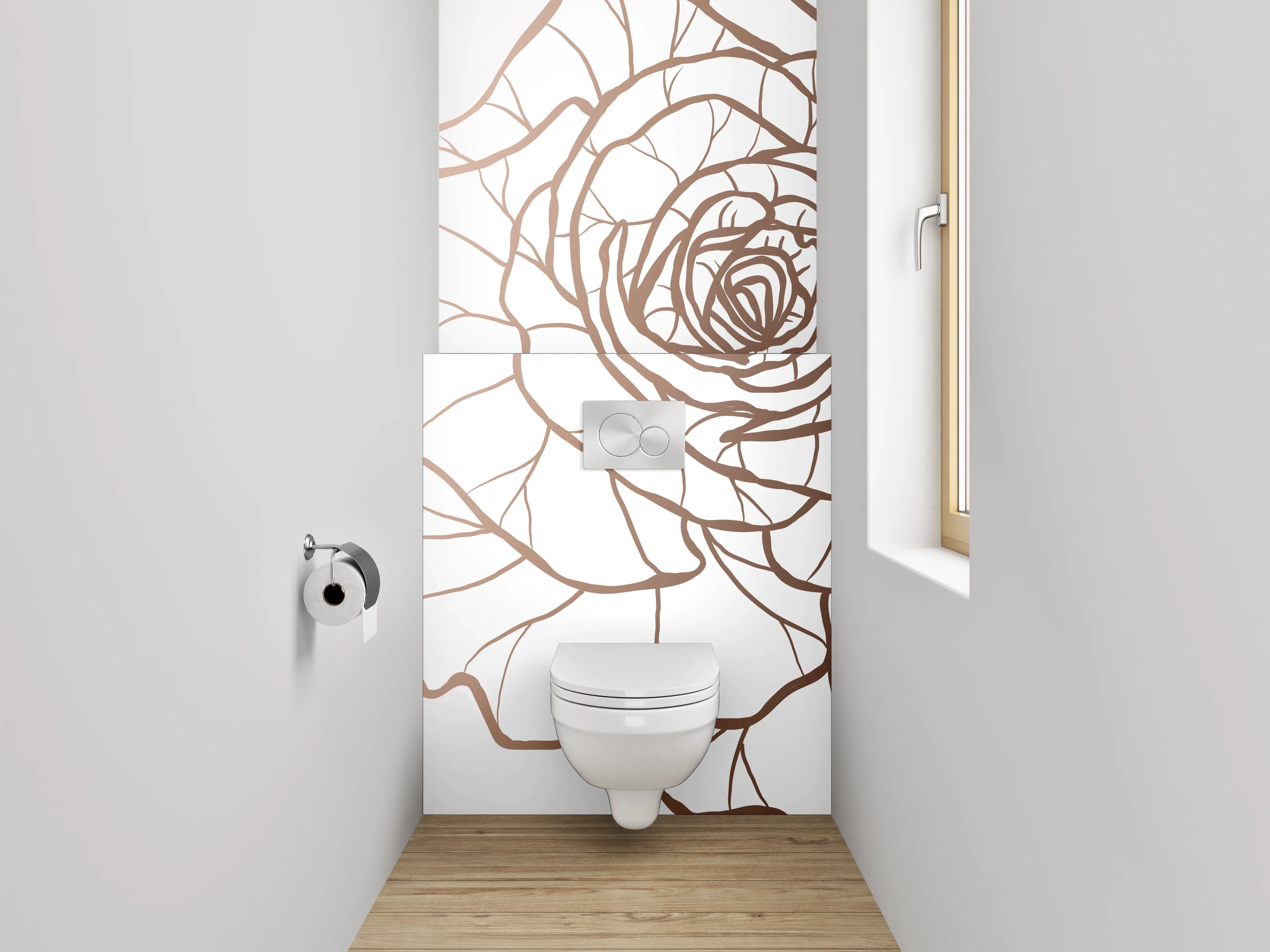 WC-Rückwand - Lineart Rosen auf Weiß – Blumenmotiv