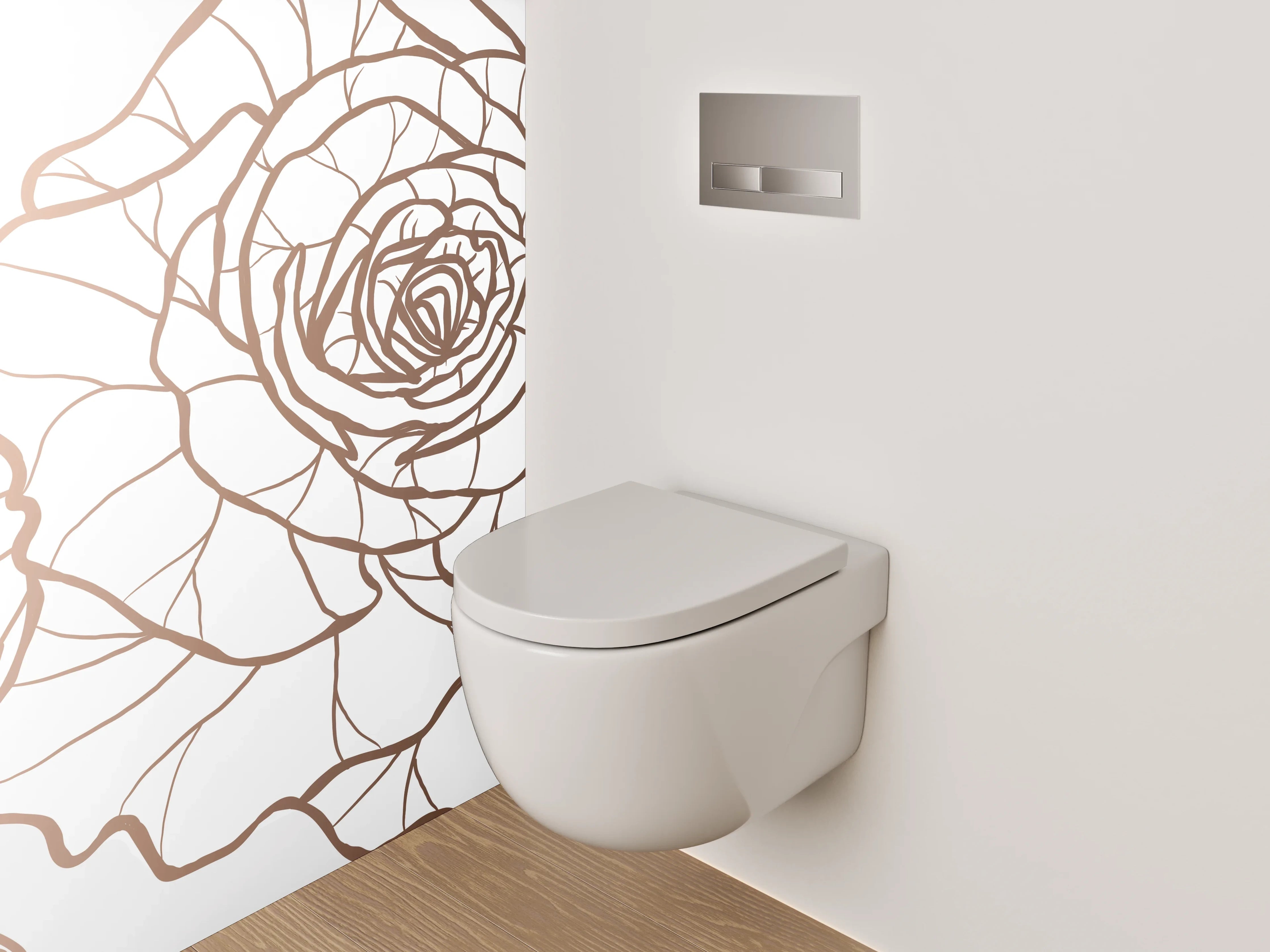 WC-Rückwand - Lineart Rosen auf Weiß – Blumenmotiv