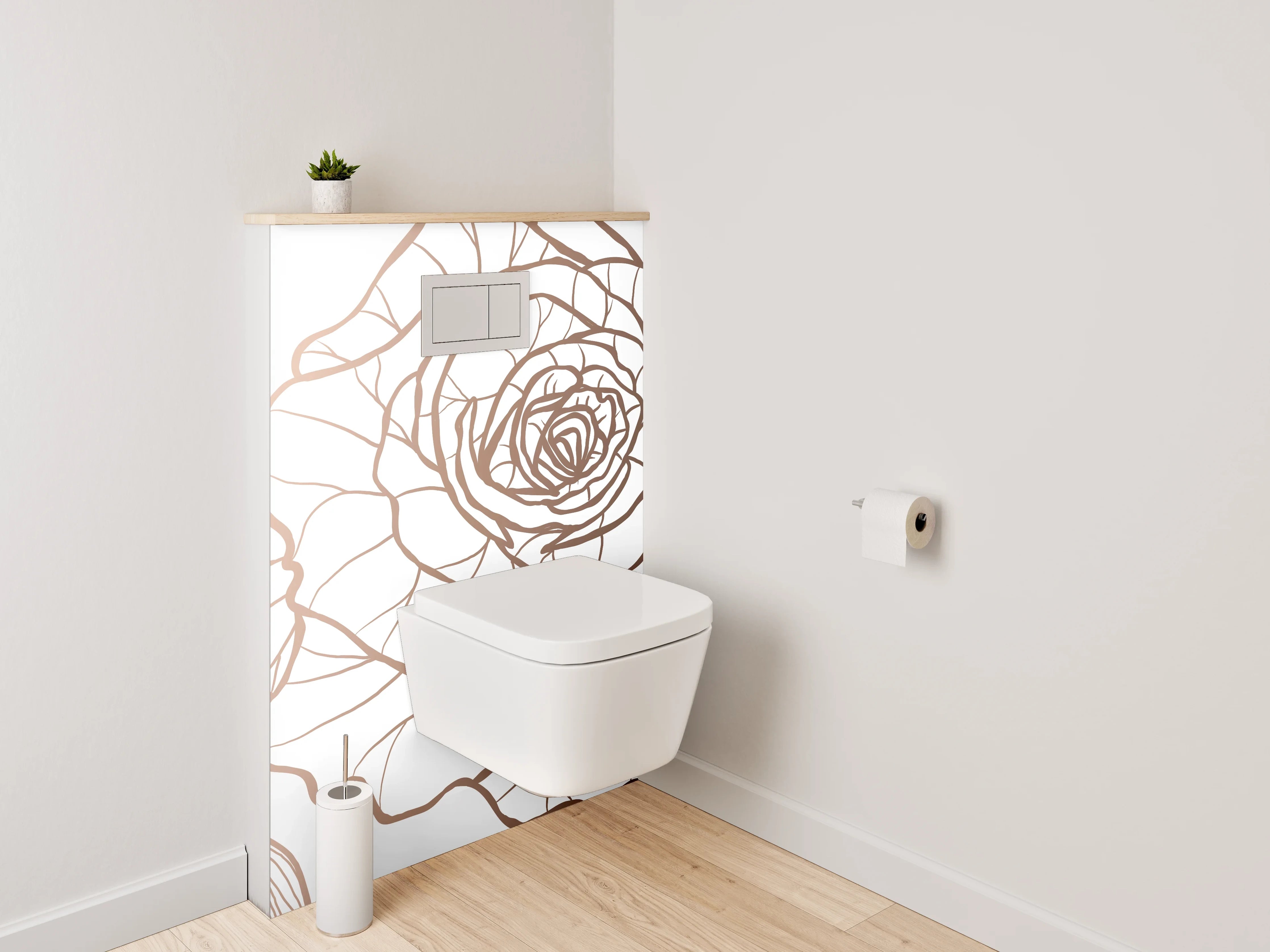 WC-Rückwand - Lineart Rosen auf Weiß – Blumenmotiv
